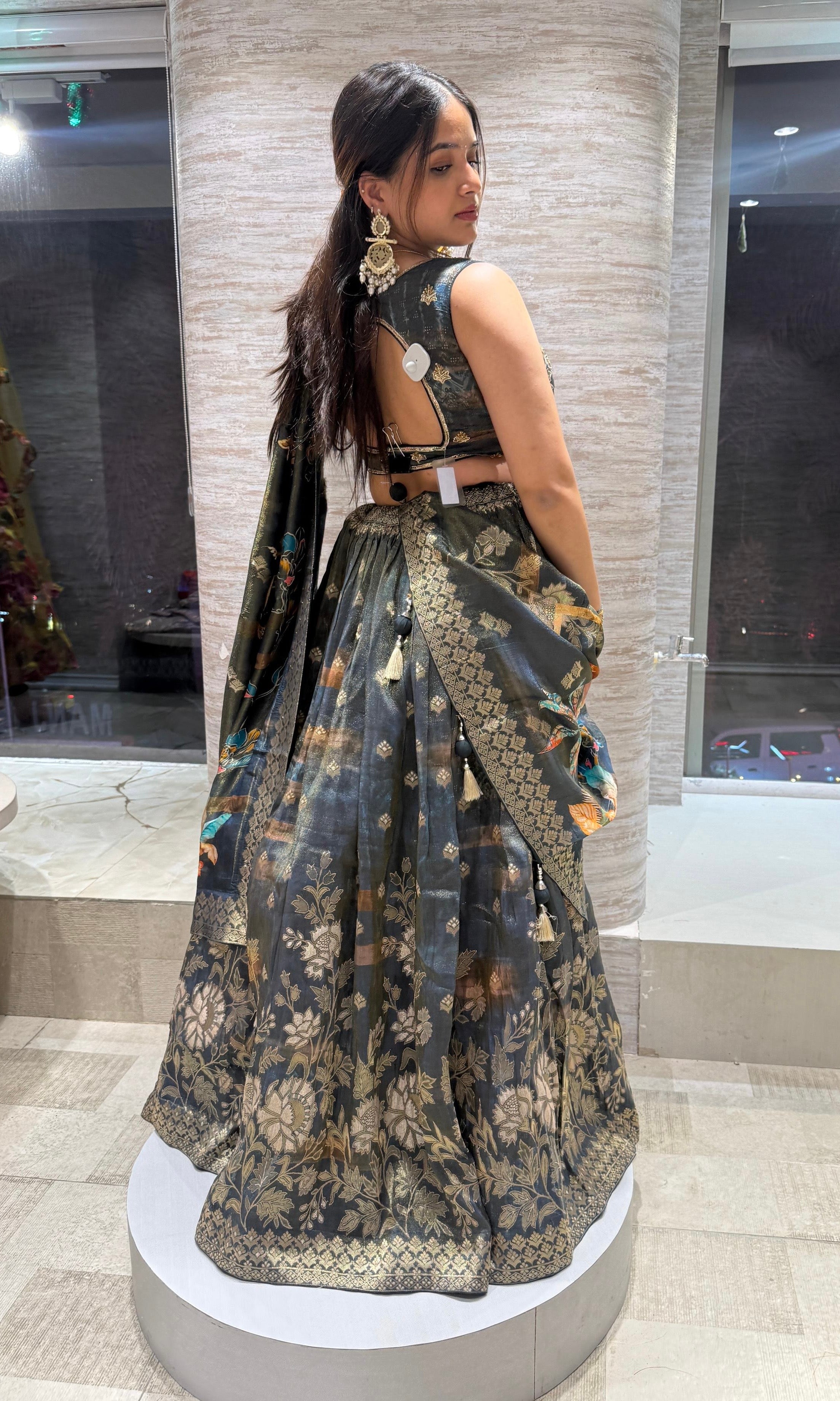 Green gold floral embroidered Lehenga