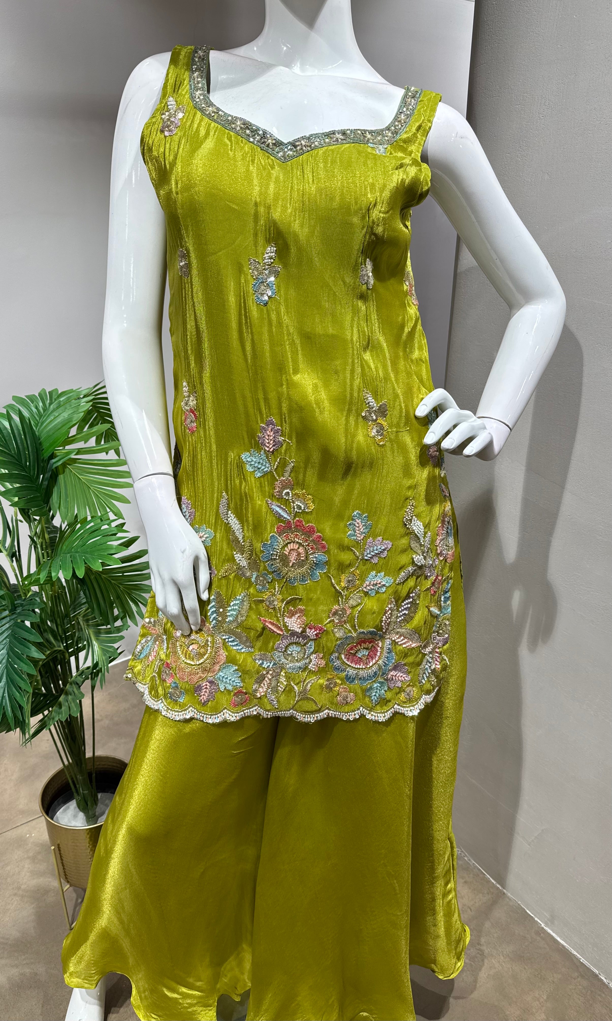 GREEN Floral Embroidered SHARARA SET