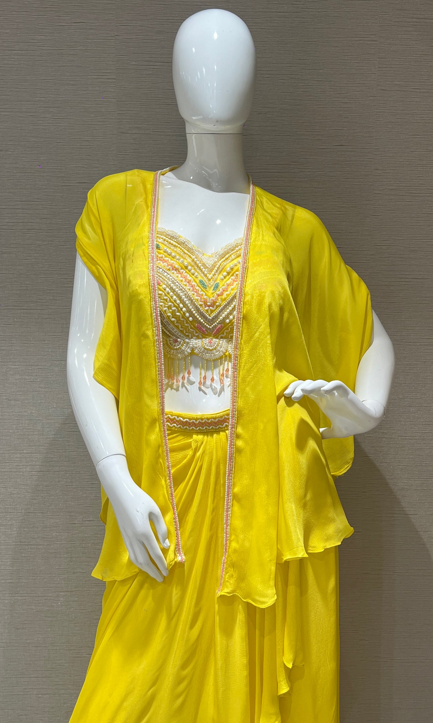 ⭐️Yellow 3 piece Indo western dress with cape ⭐️