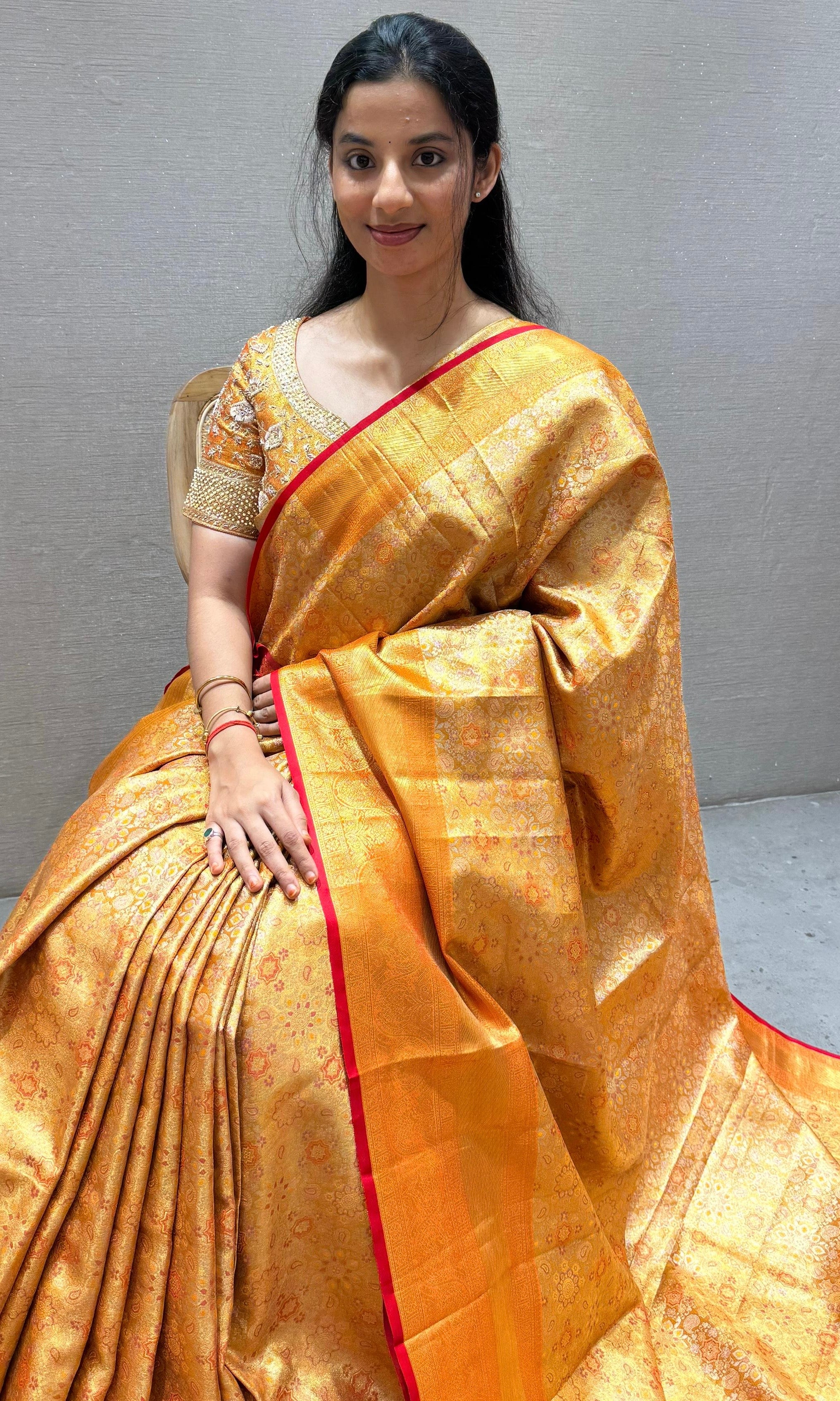 Orange saree with ready blouse