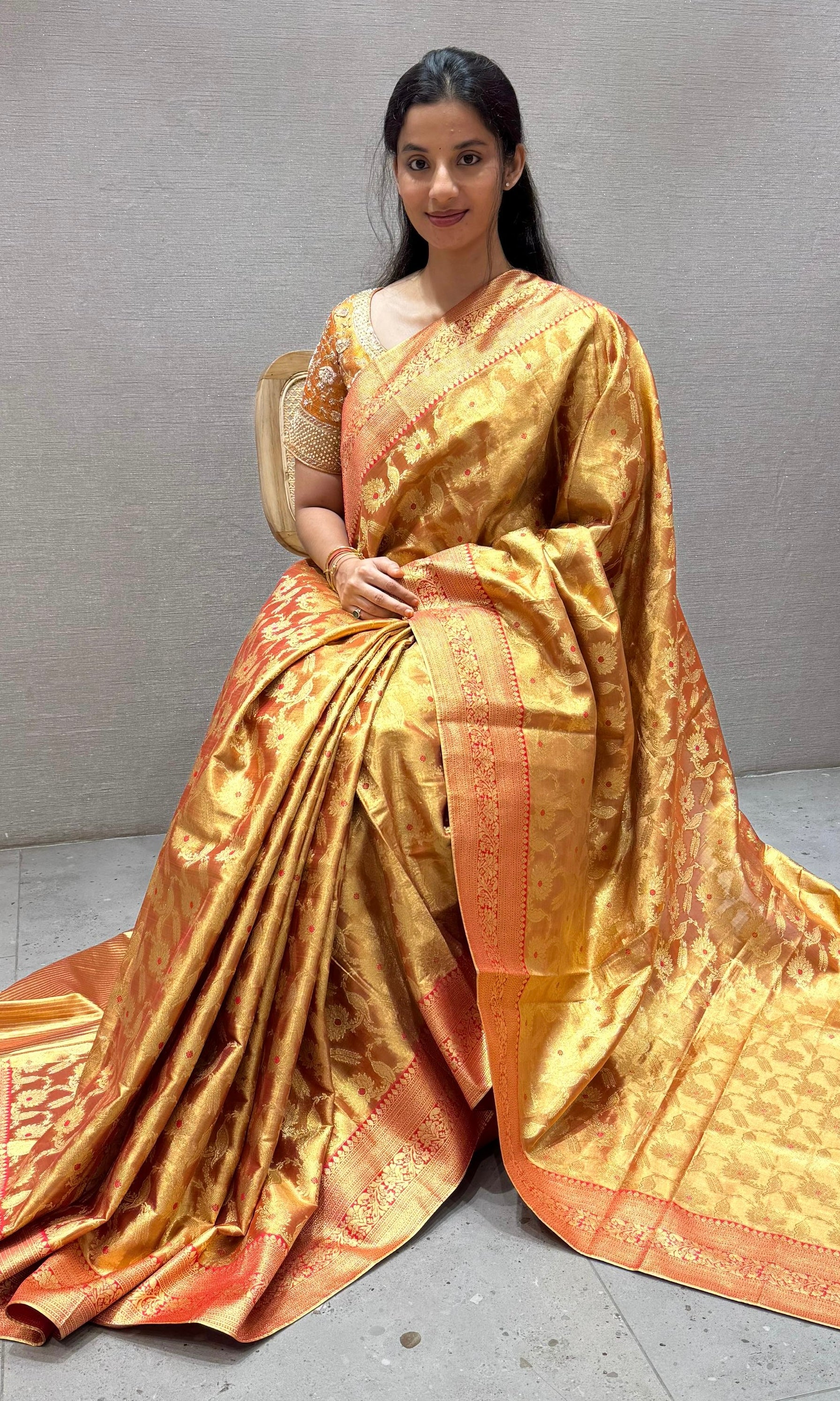 Red saree with ready blouse