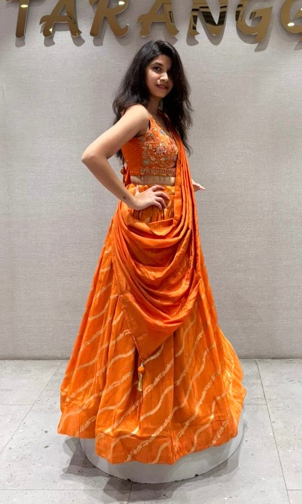 Orange leheriya lehenga