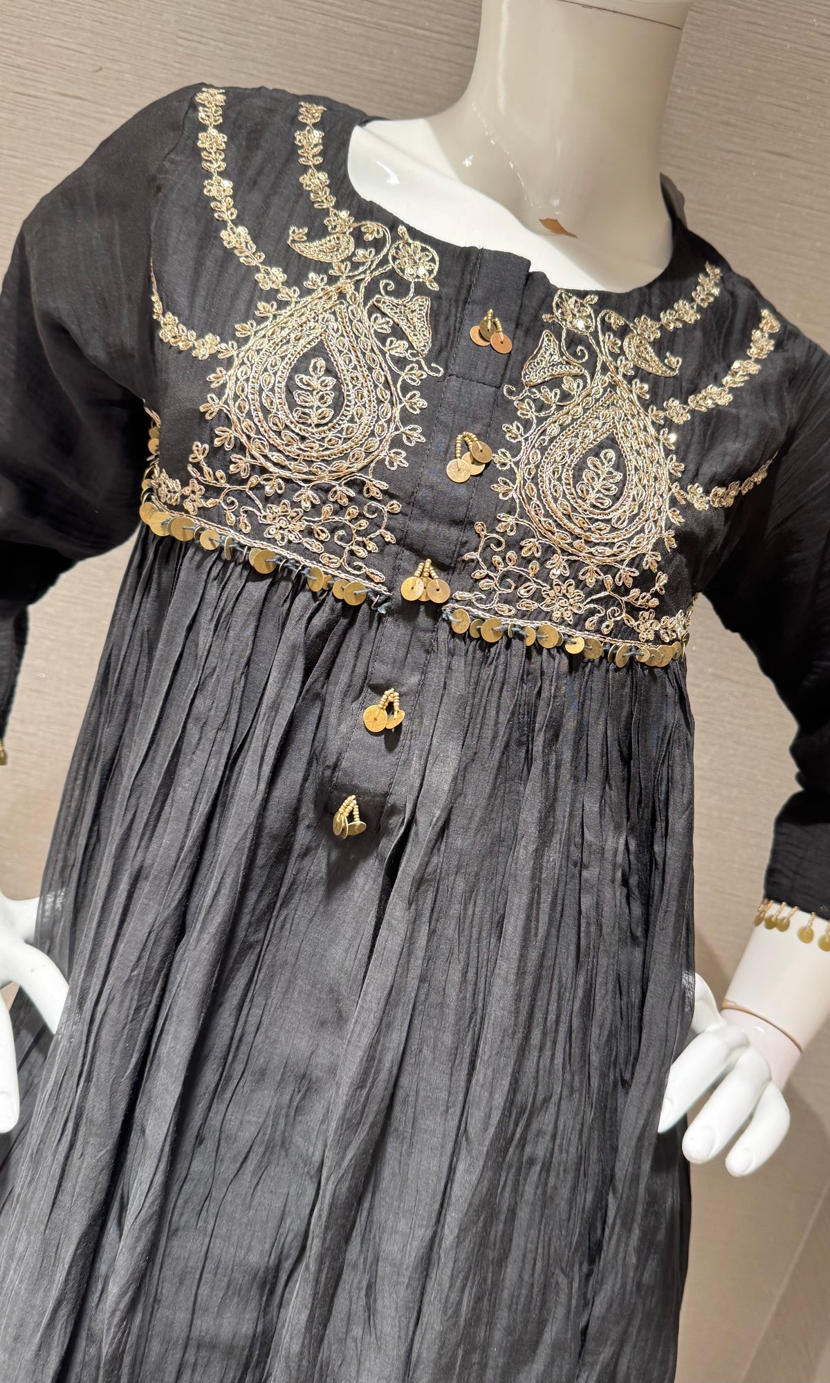 BLACK COTTON ETHNIC A LINE KURTA SET WITH DUPATTA