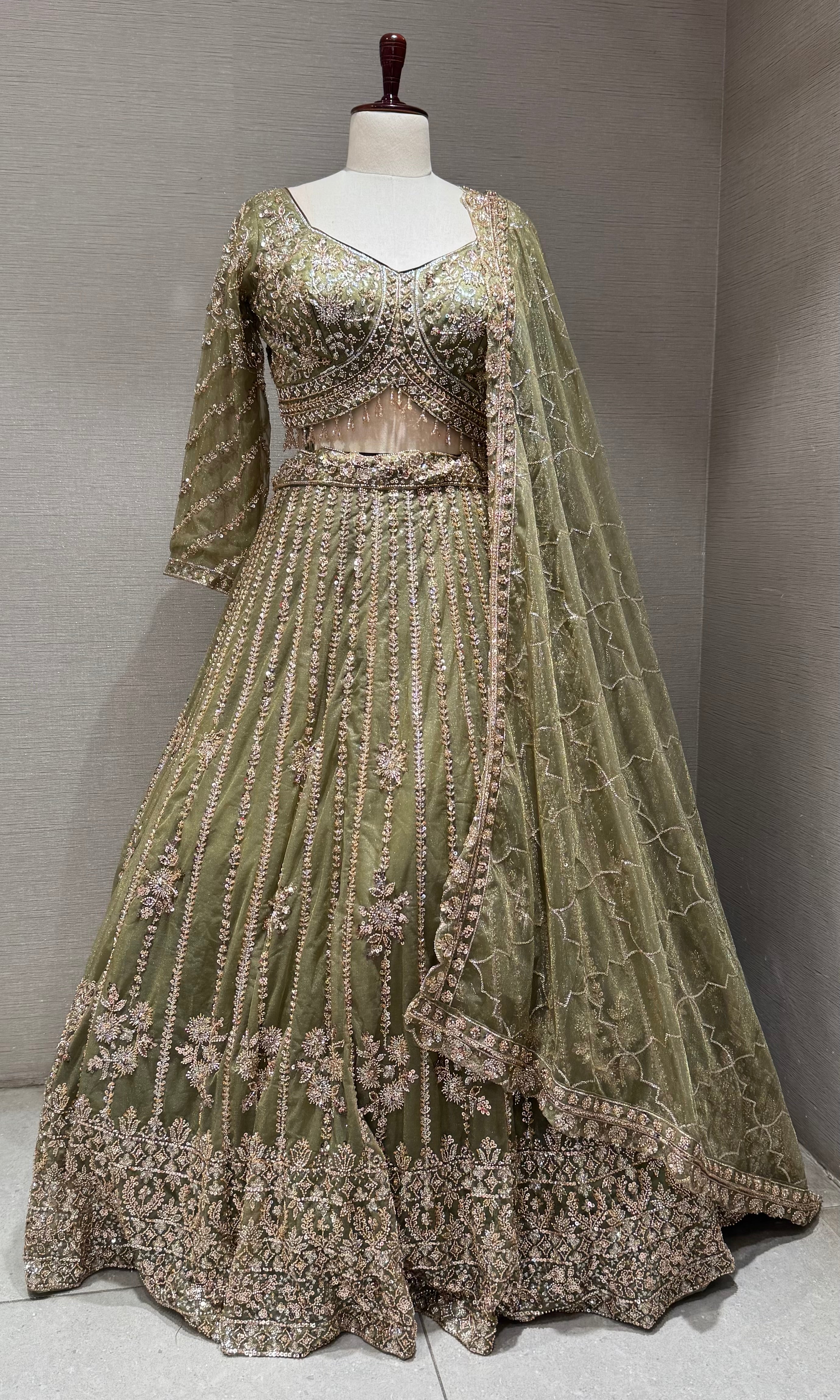 Green intricate embroidered lehenga set