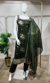 Green Embroidered Silk kurta set