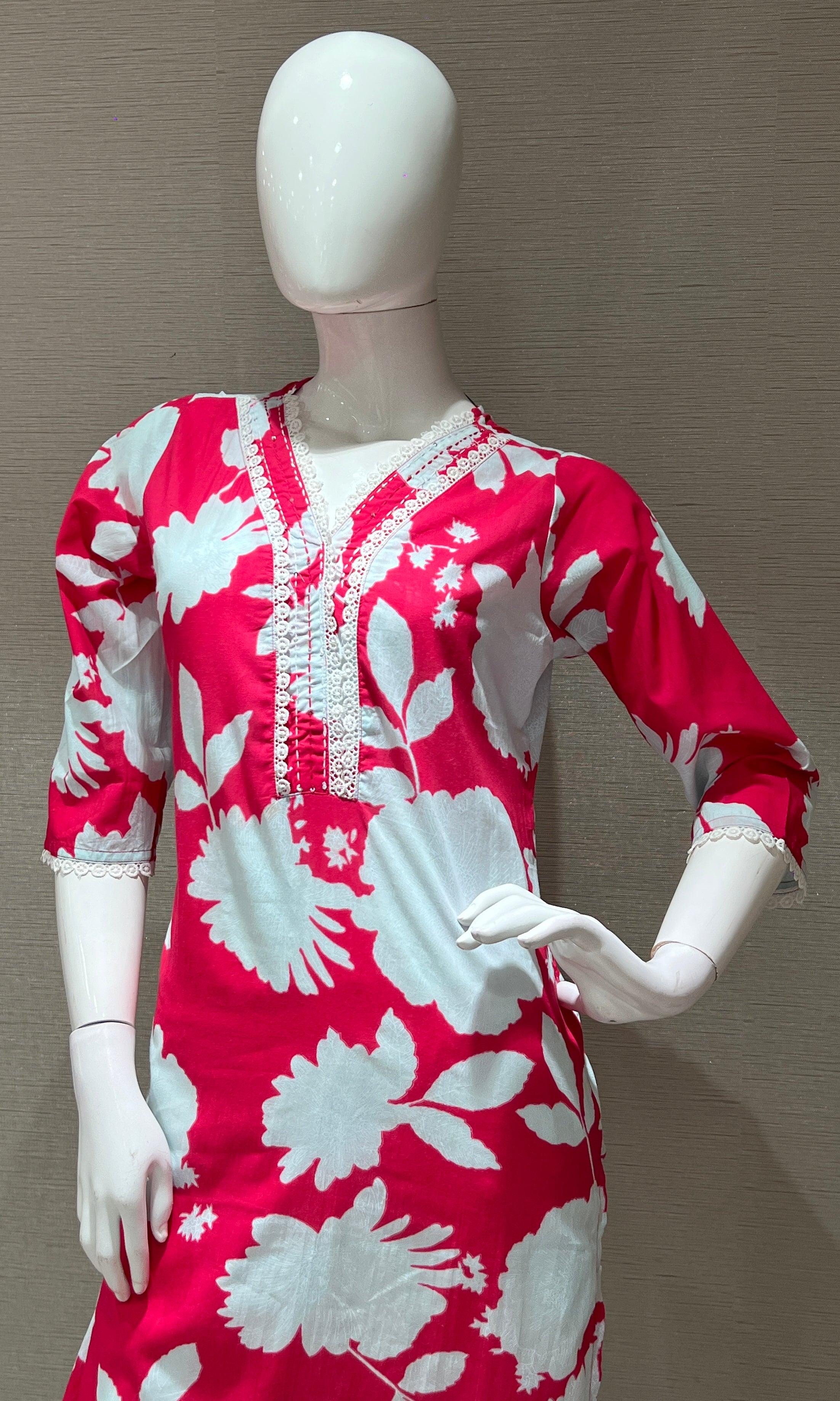 Pink AND White FLORAL Printed Kurta Set