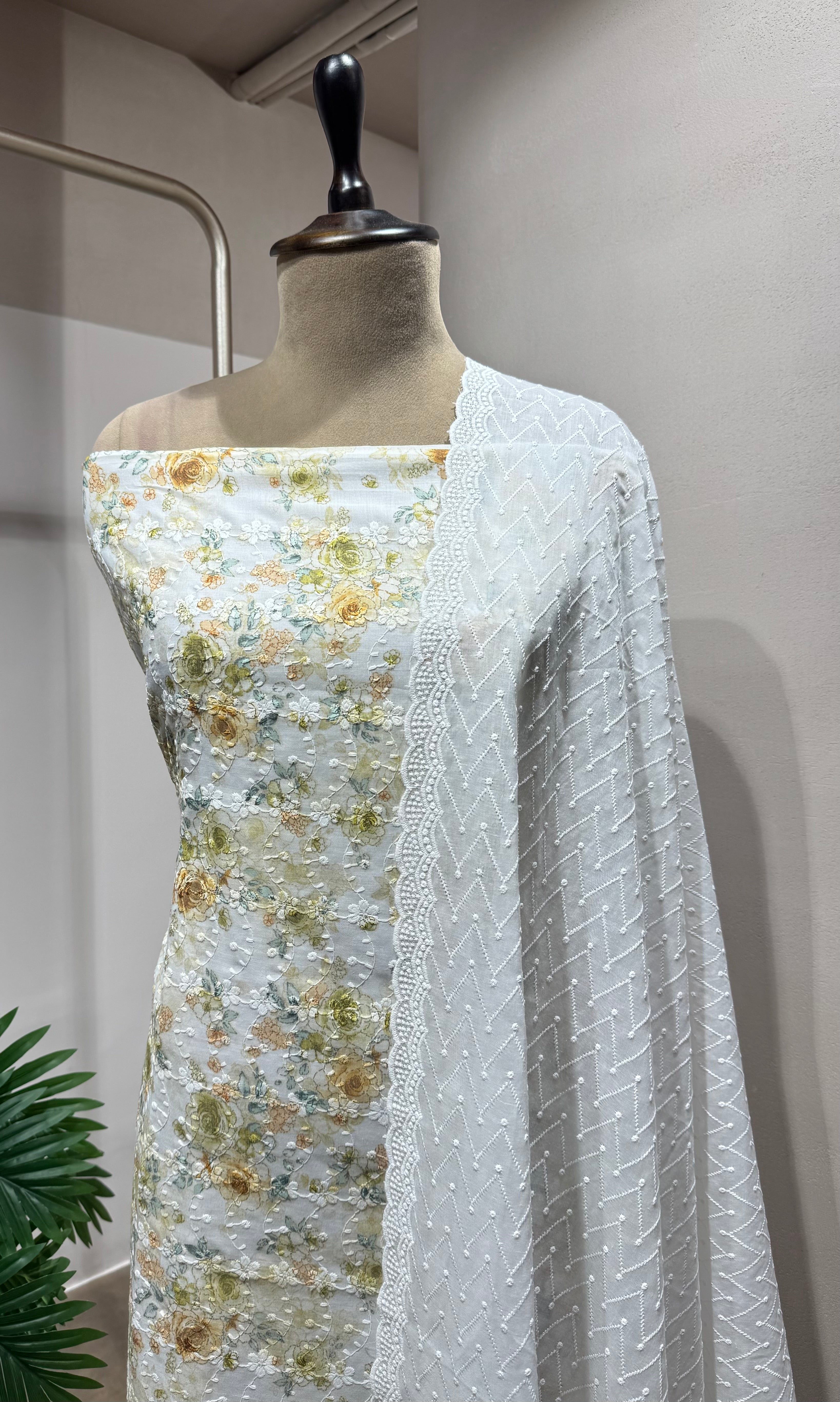 GREEN Floral Chikankari DRESS MATERIAL