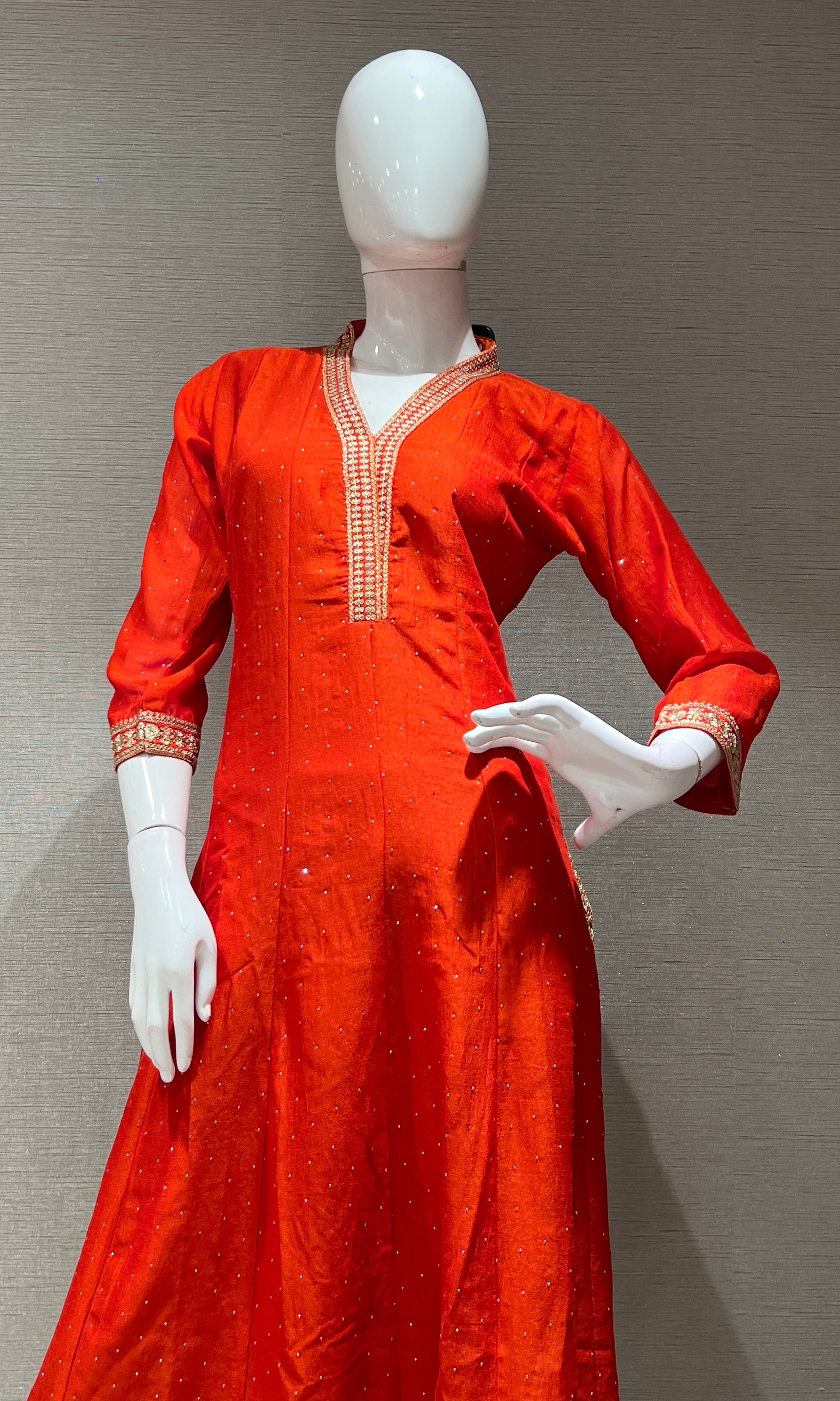 Orange EMBROIDERED ANARKALI KURTA SET