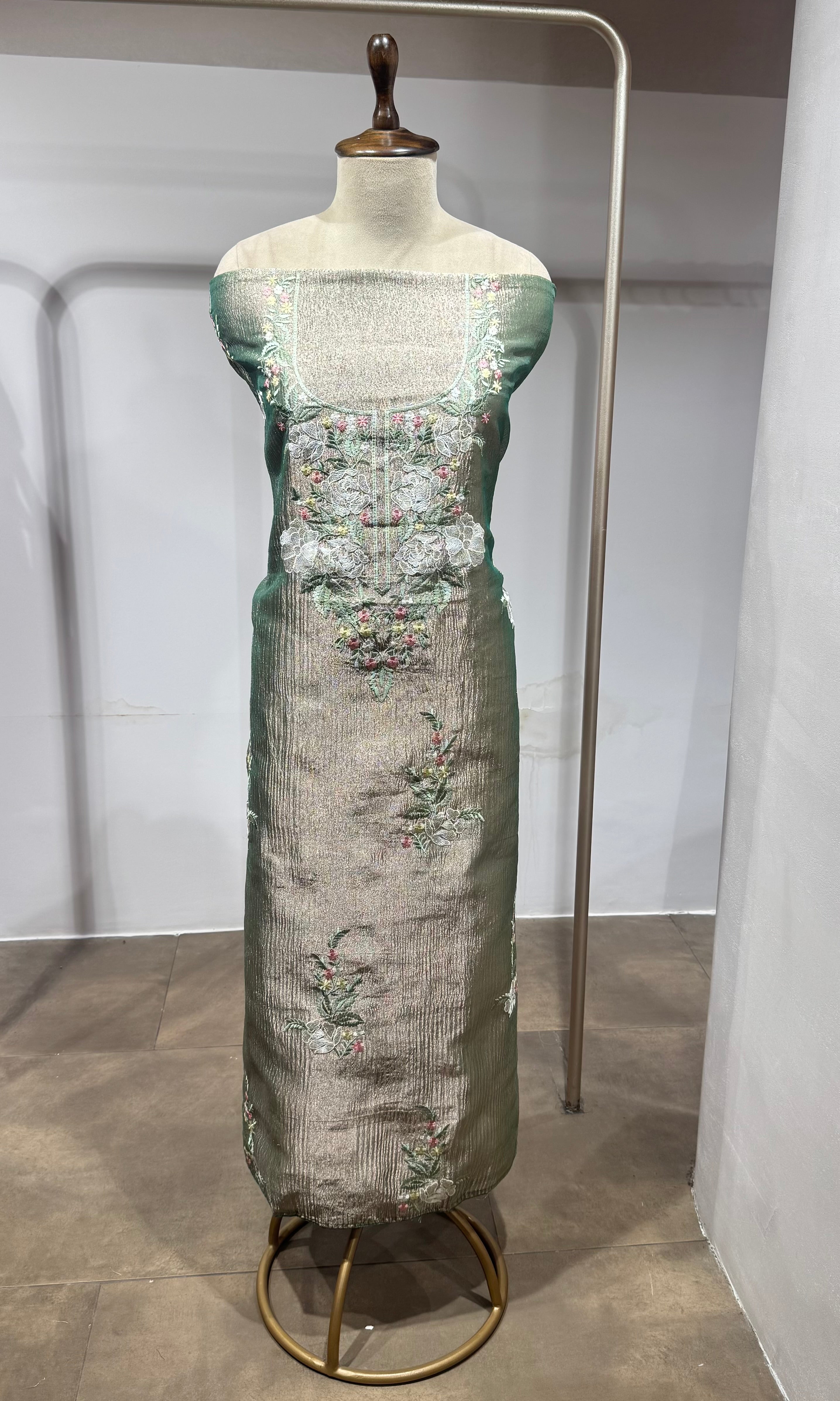 Green Floral tissue dress material