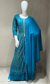 Rama blue front slit Anarkali with palazzo pants