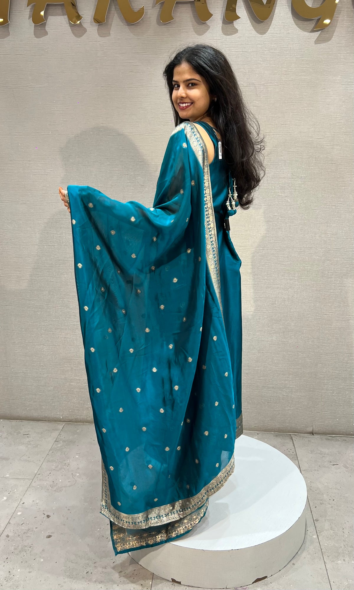 Peacock Blue & Golden silk Ethnic Kurta set with Dupatta