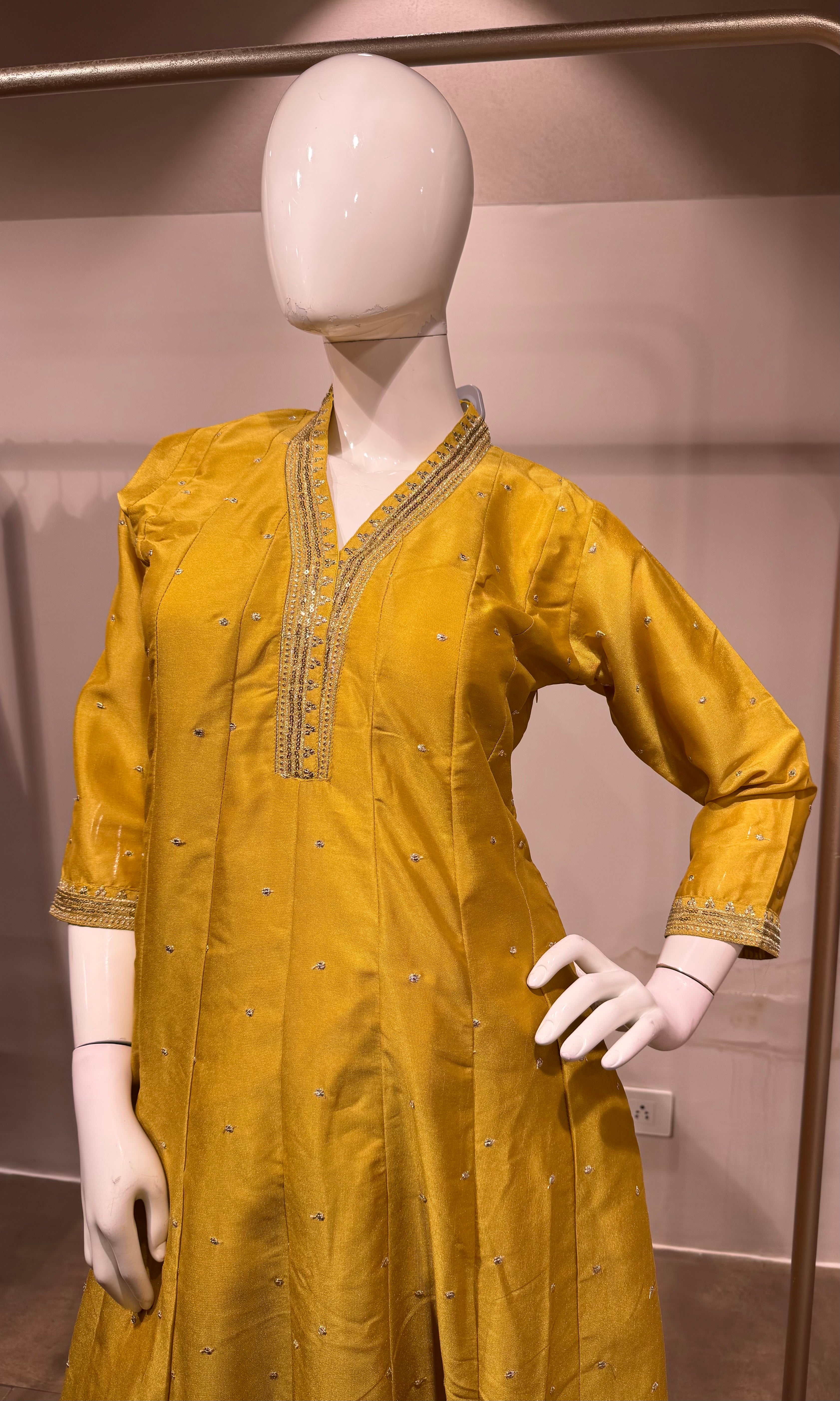 mustard yellow Silk Anarkali Set