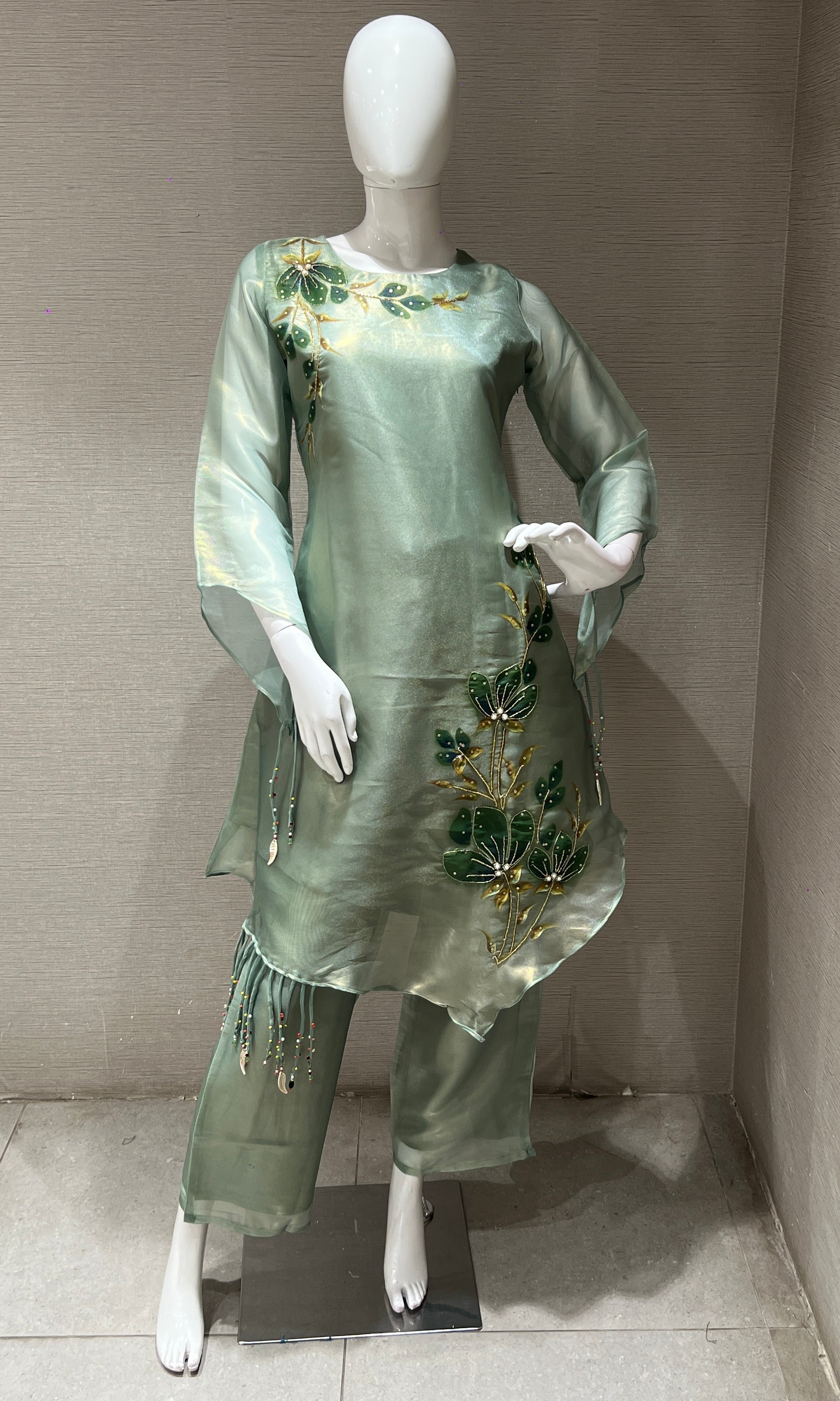 Sea Green Floral Cord Set