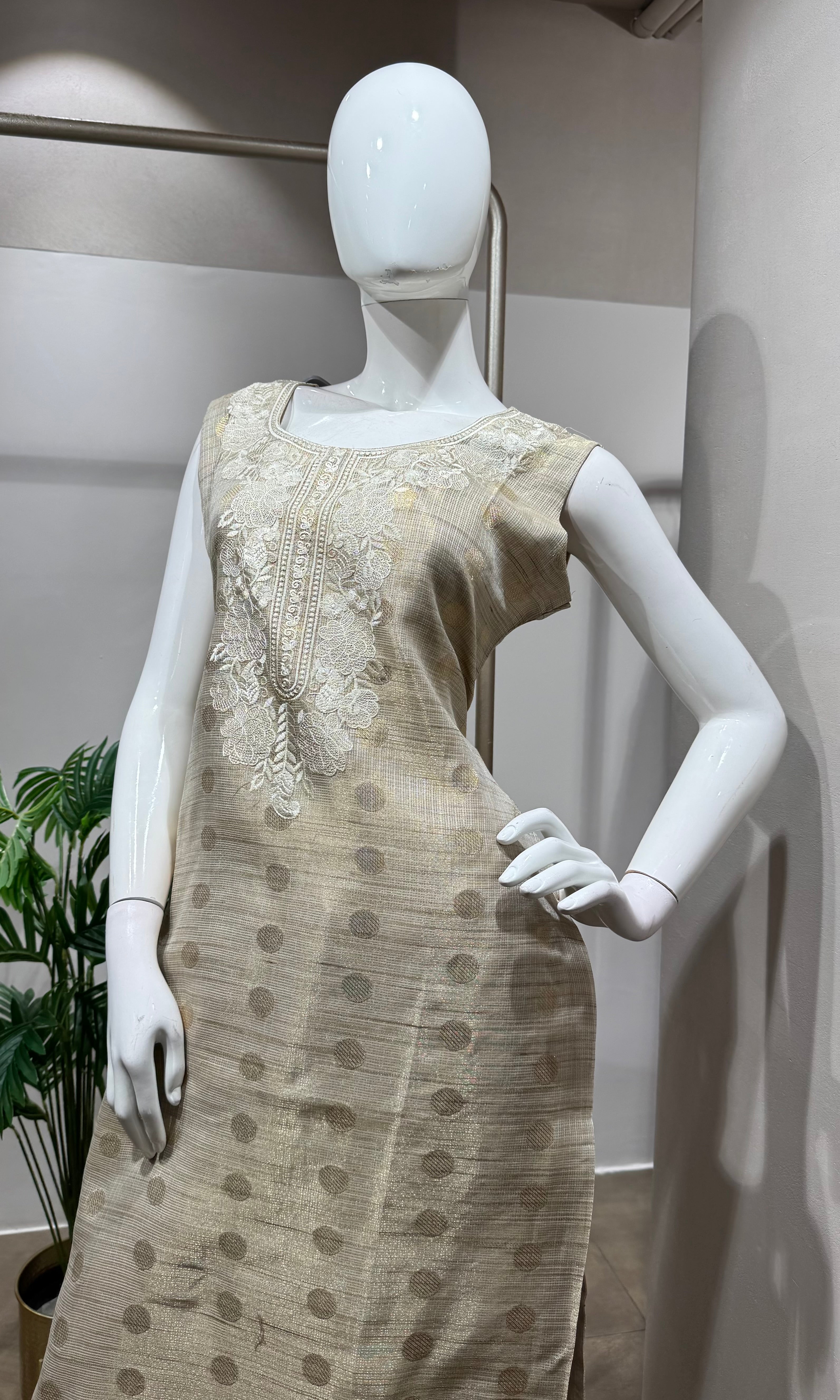 Fawn Banarasi Silk Embroidery Kurta Set