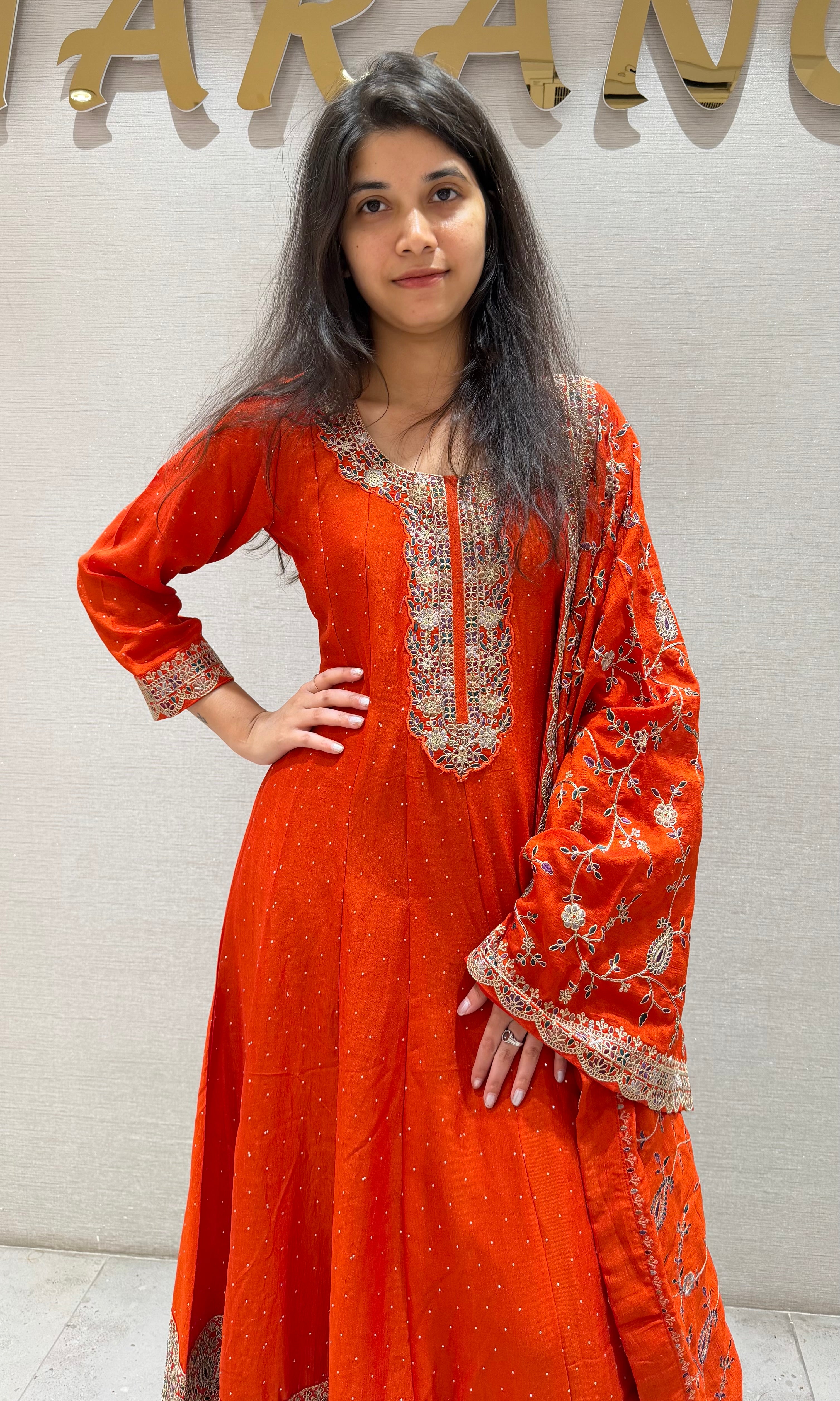 Rust EMBROIDERED ANARKALI SET