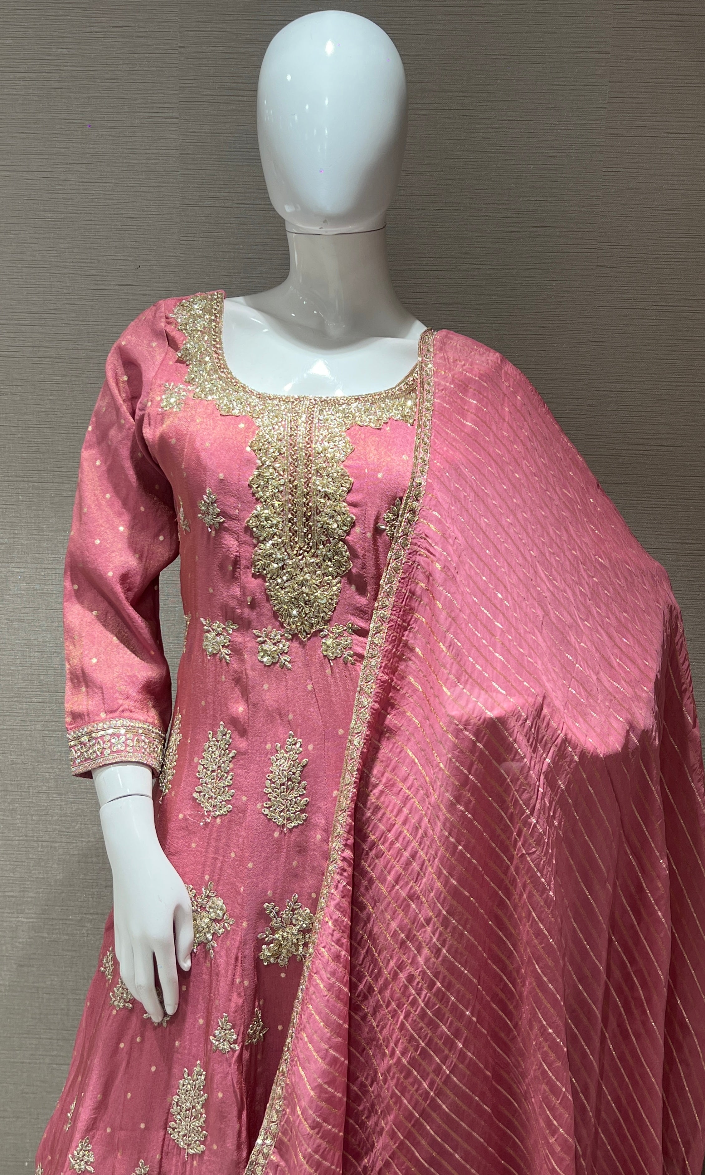 Pink Anarkali kurta set with palazzo pants