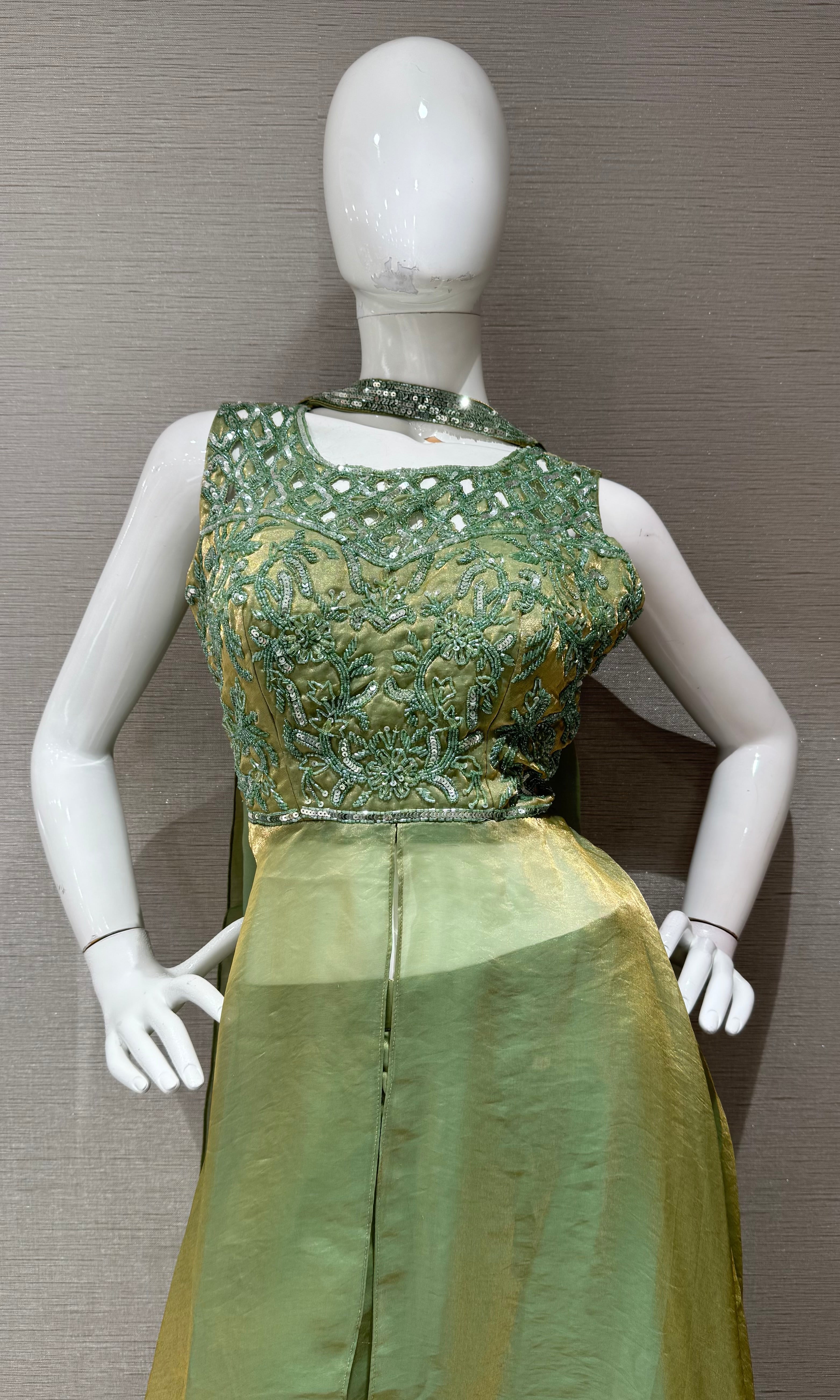 Green Front slit anarkali with palazzo pants