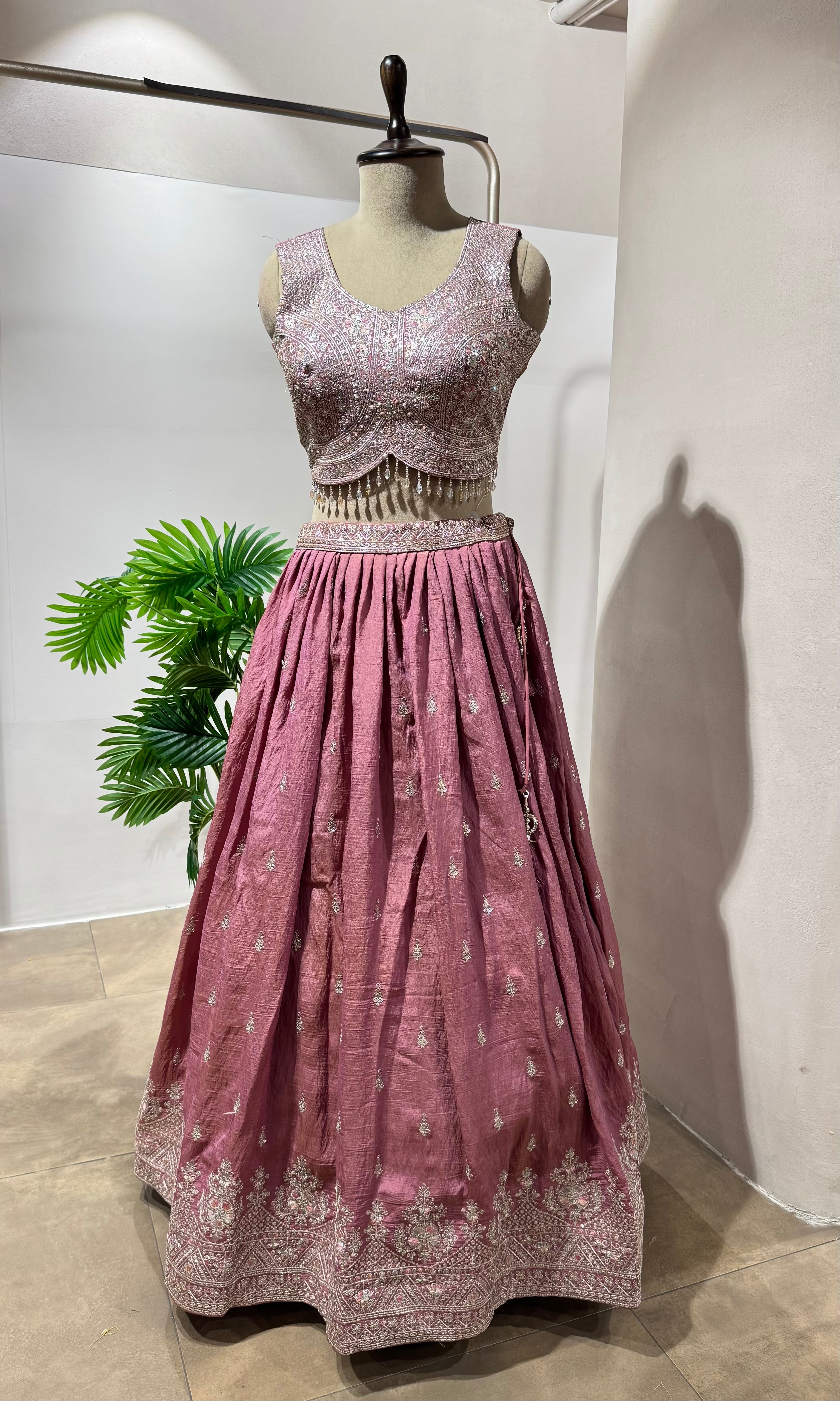 Onion pink Silk Lehenga with Intricate Zari Work