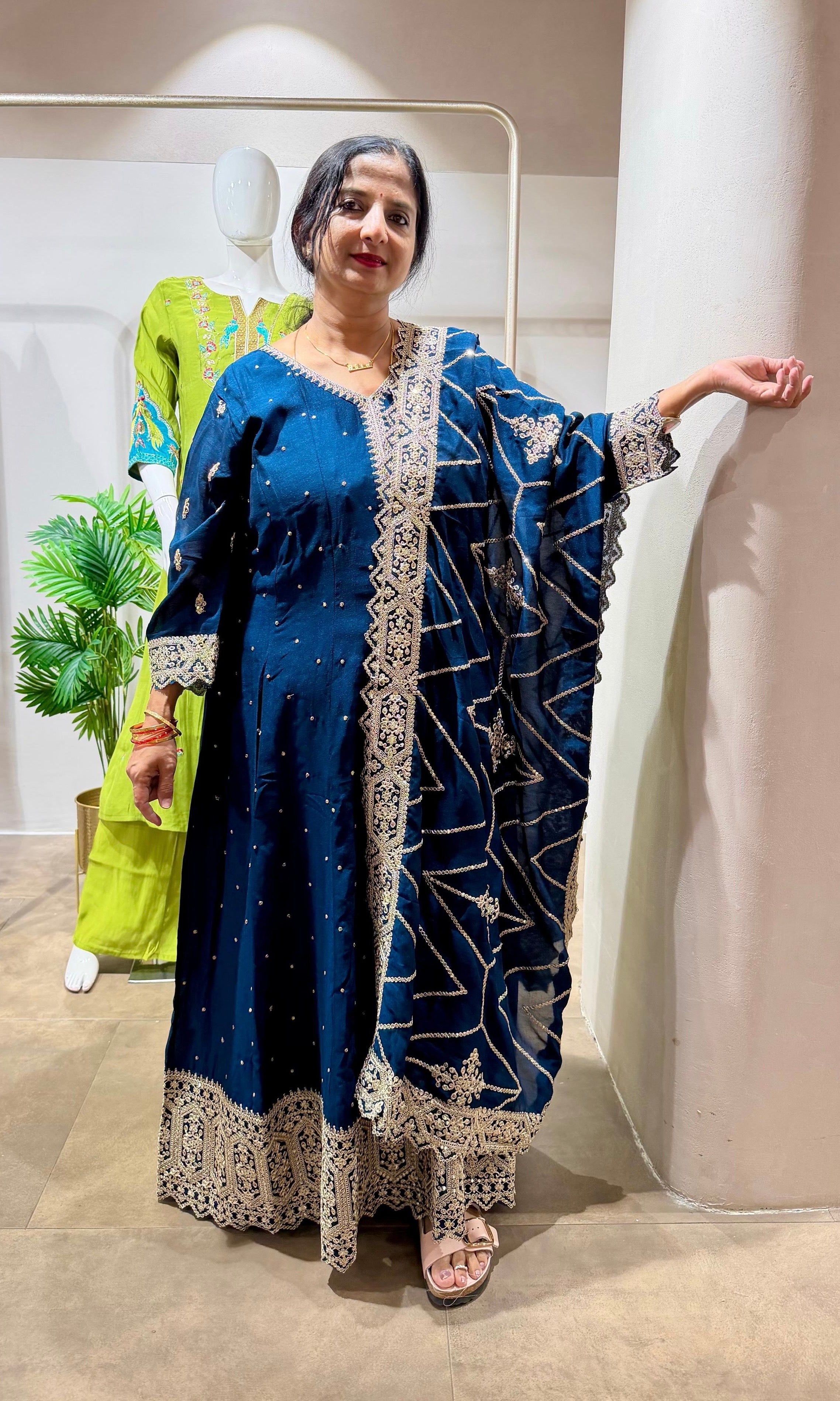 Royal Blue Embroidered ANARKALI Set
