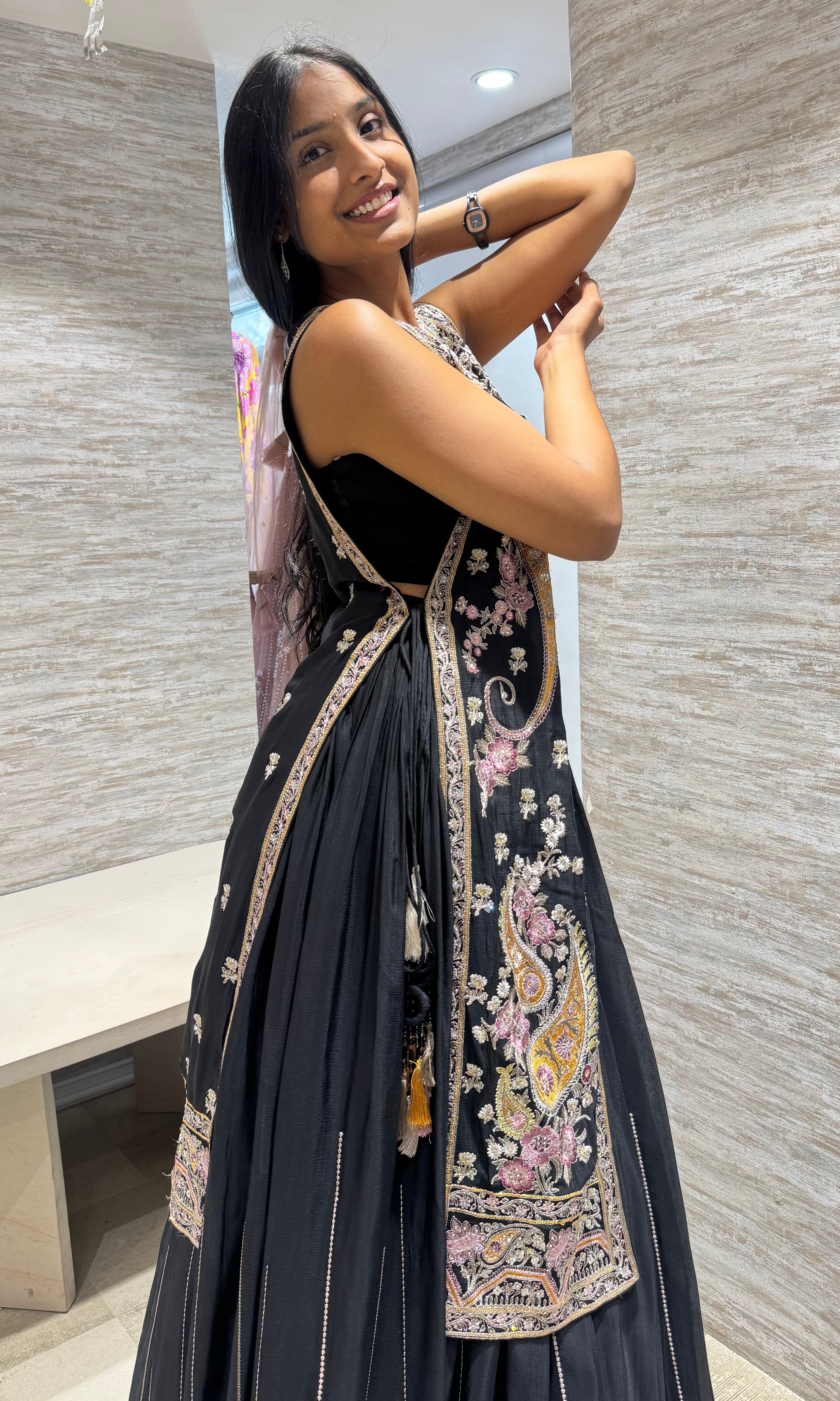 Black Embroidered Jacket Lehenga Set