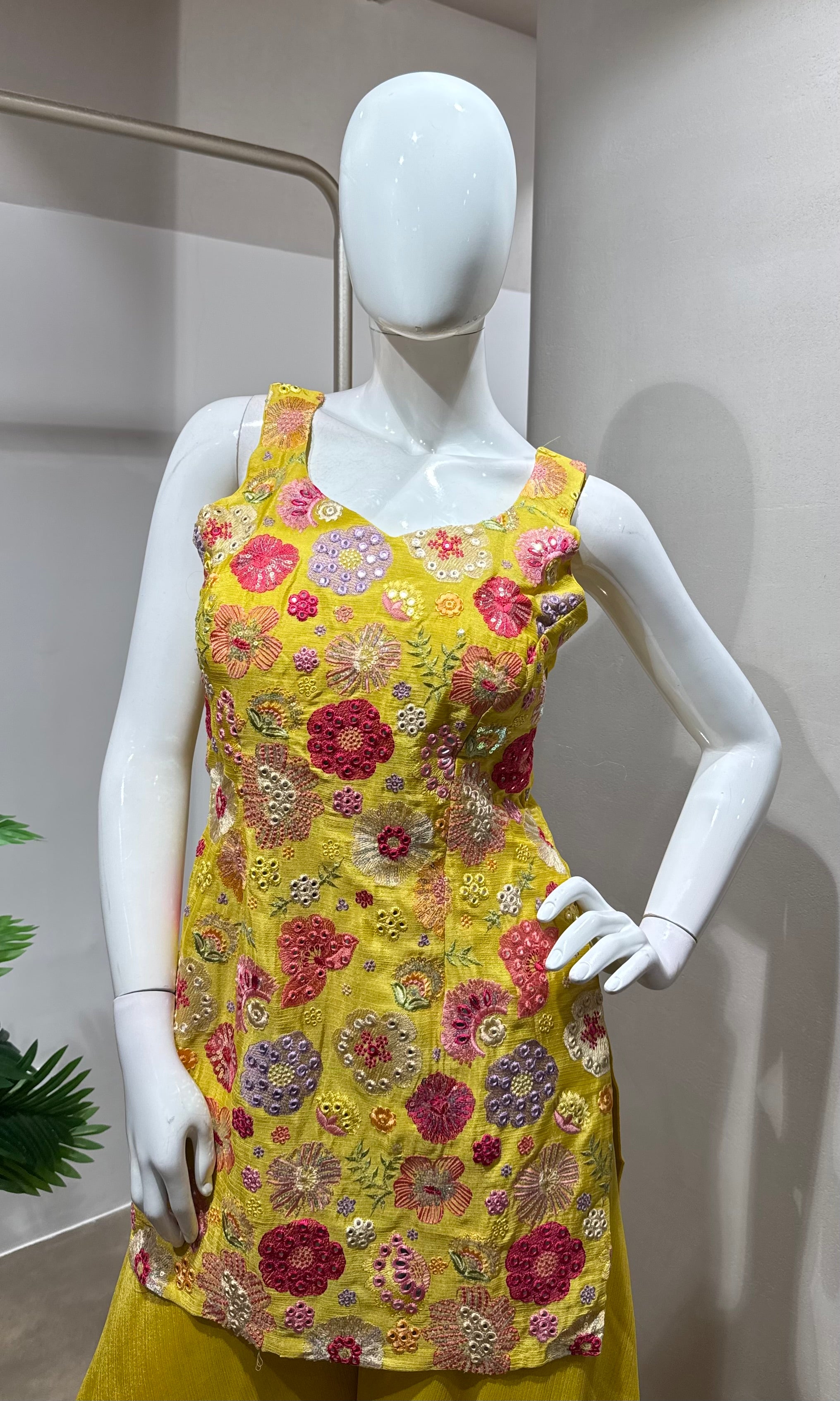 yellow floral print sharara set