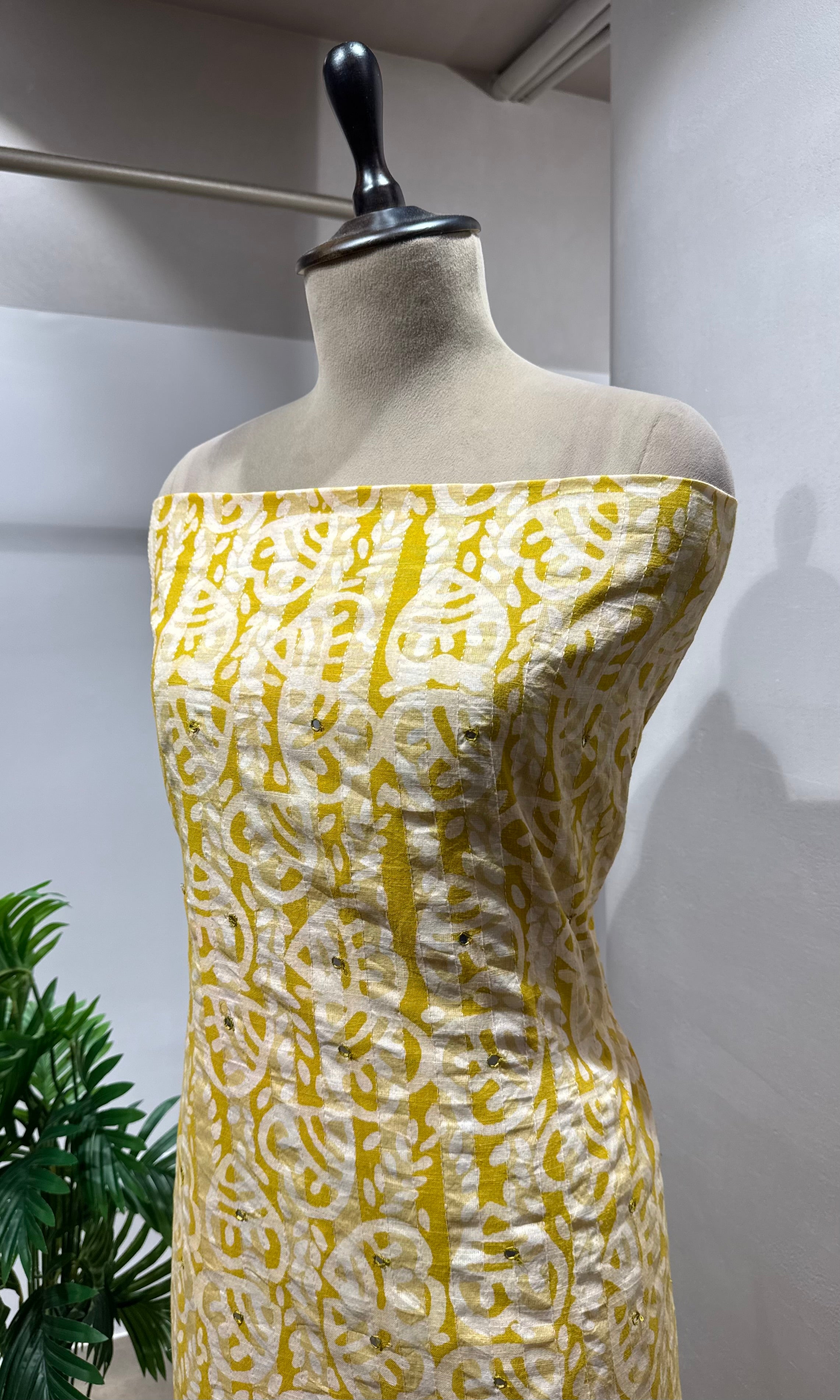 YELLOW ETHNIC PRINTED DRESS MATERIAL