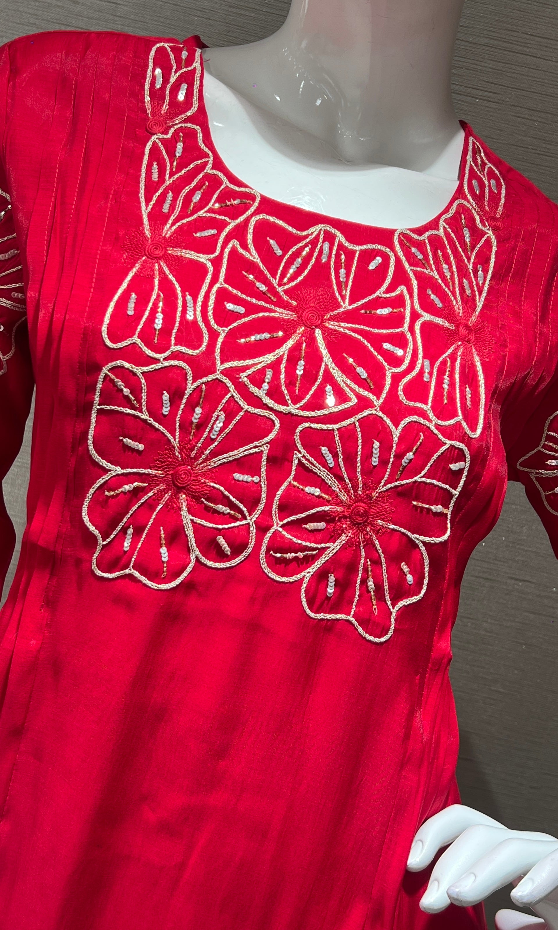 Rani pink FLORAL MUL CHANDERI kurta set