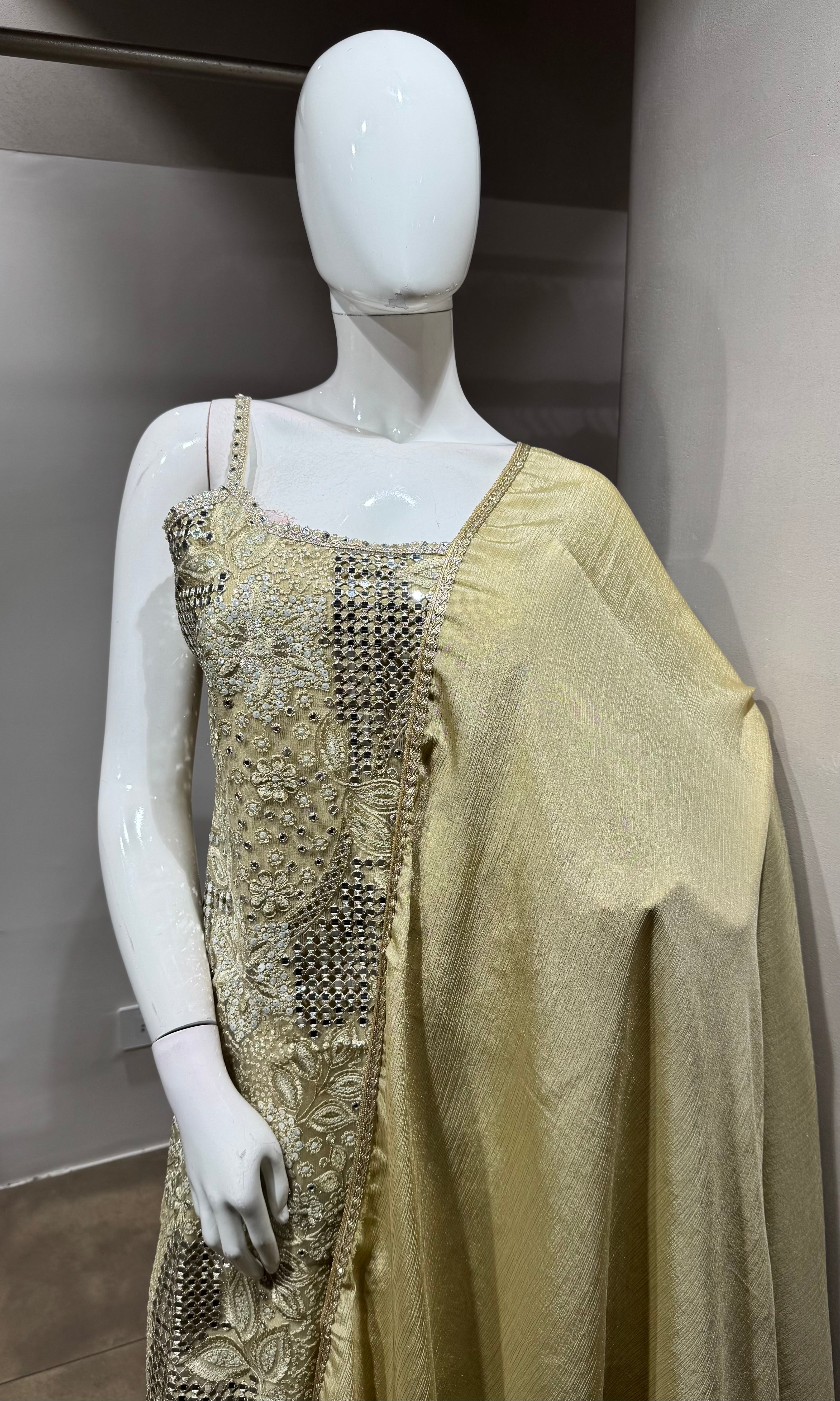 Gold Embroidered sharara Set with Dupatta