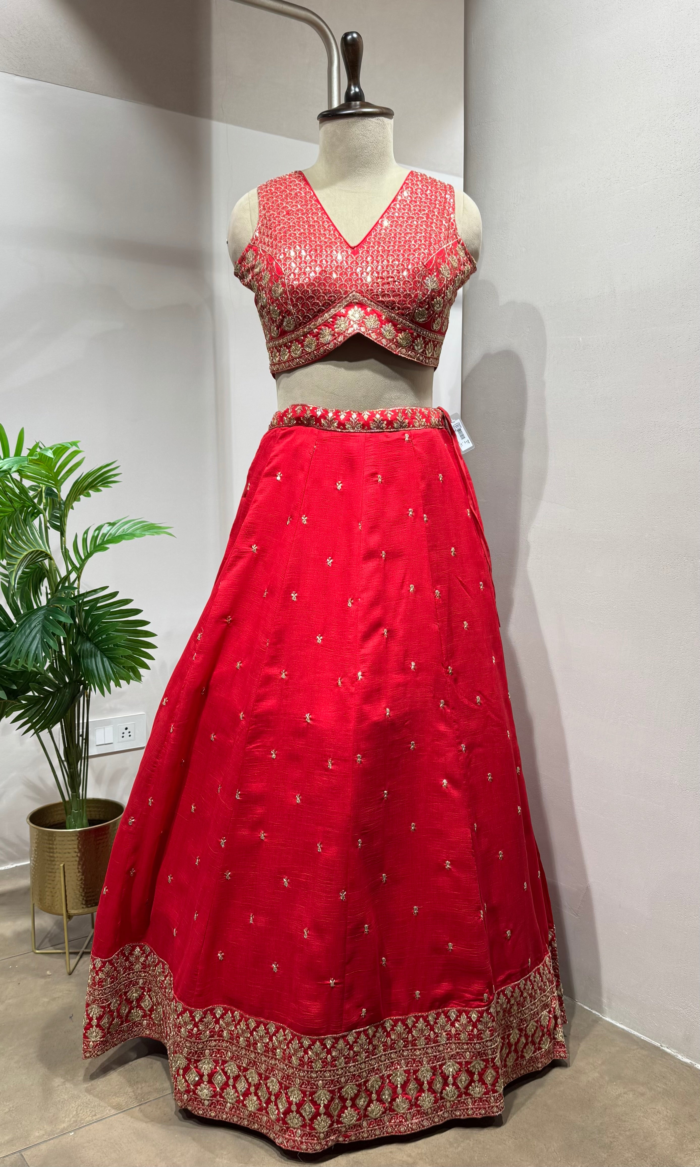 Rani Pink Raw Silk Embroidered Lehenga Set