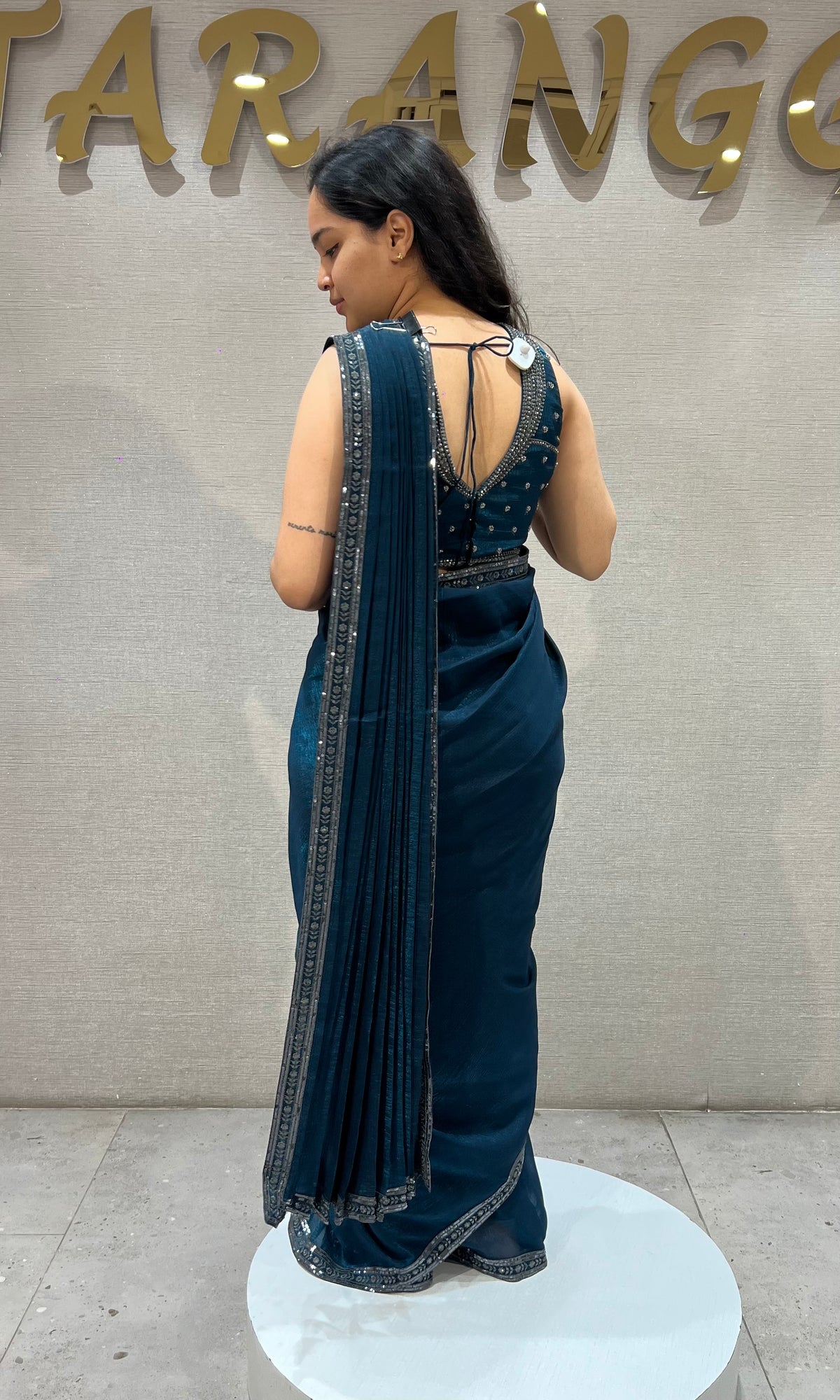 Peacock Blue Georgette Draped Saree