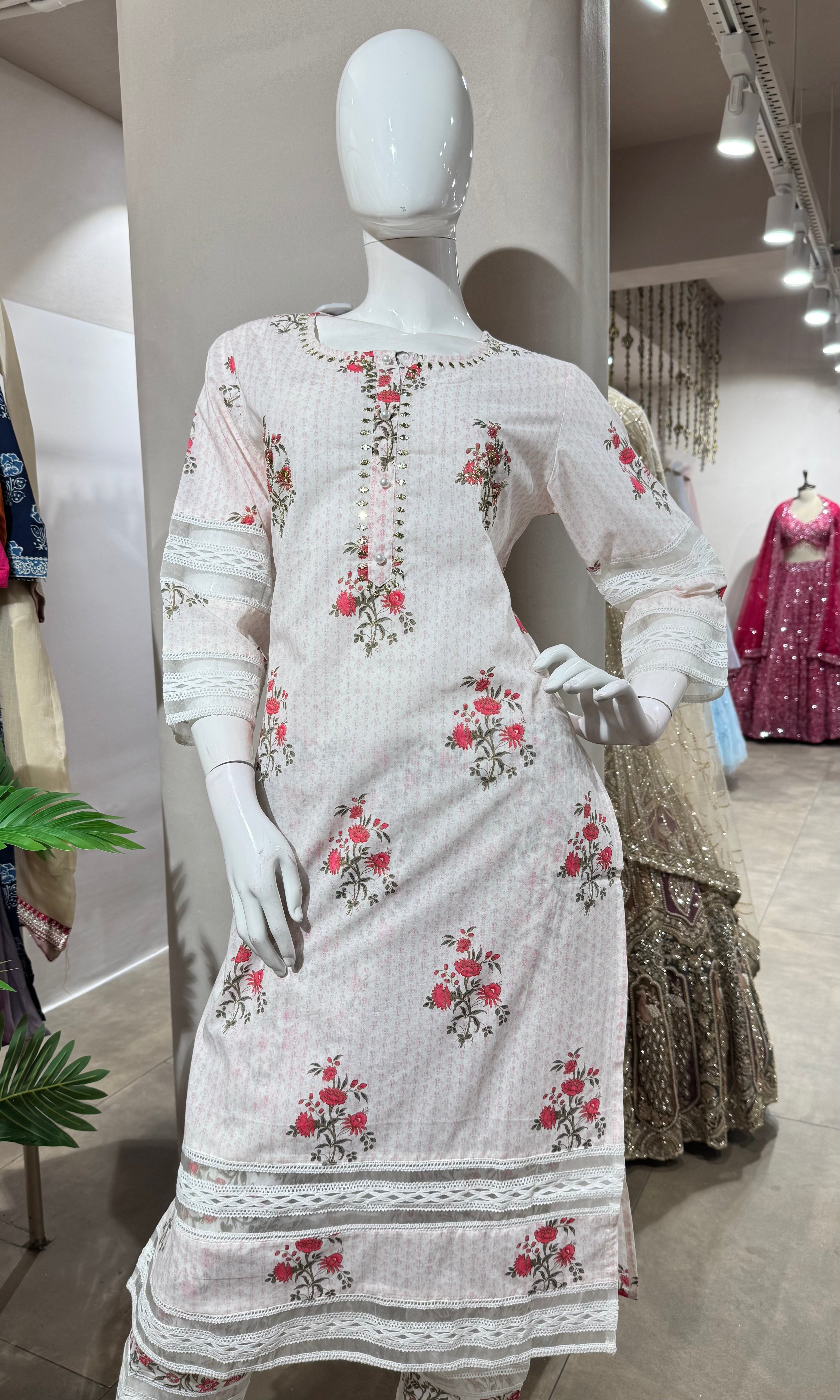 PINK FLORAL EMBROIDERY KURTA SET
