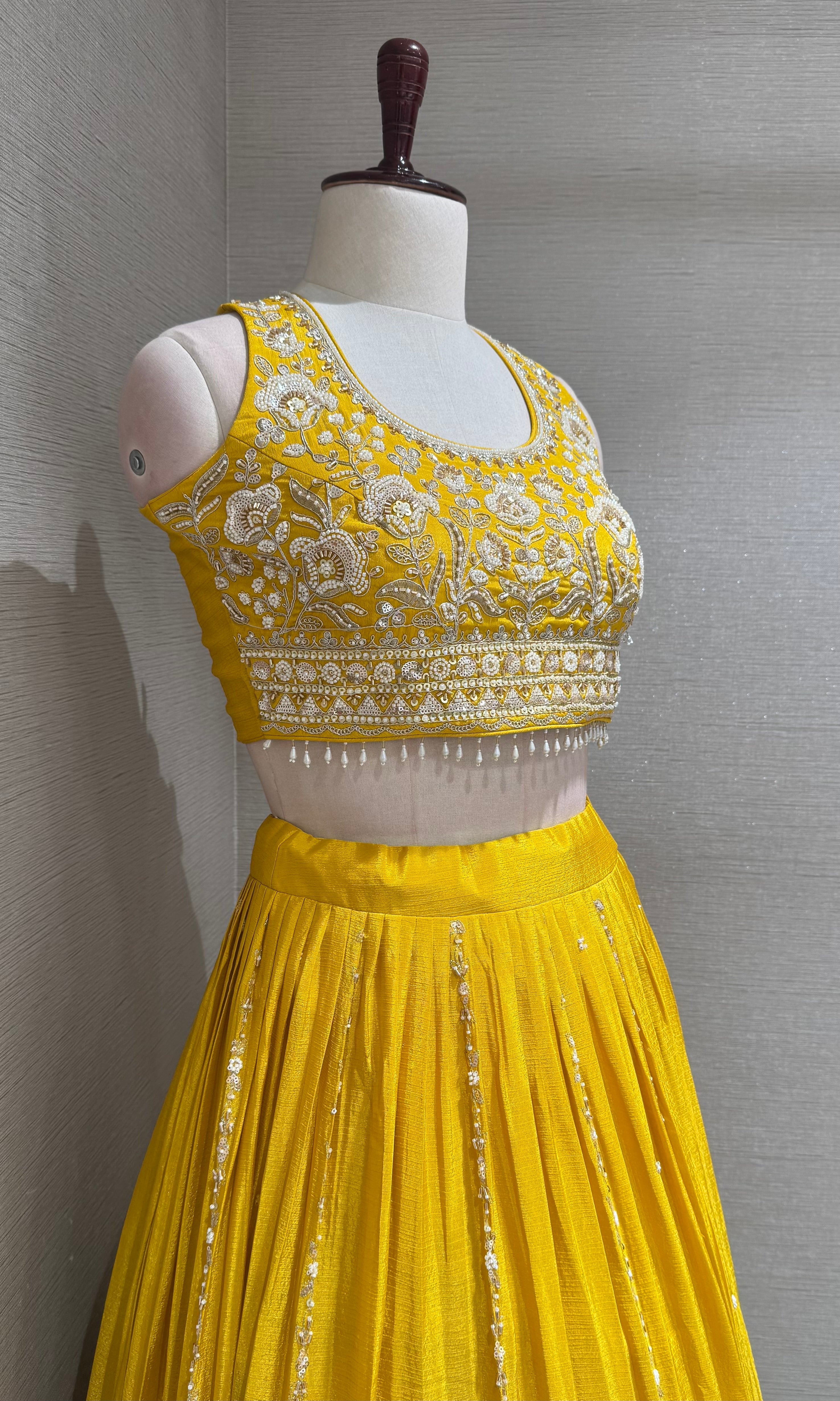 Vibrant Mustard Yellow Pleated Lehenga set