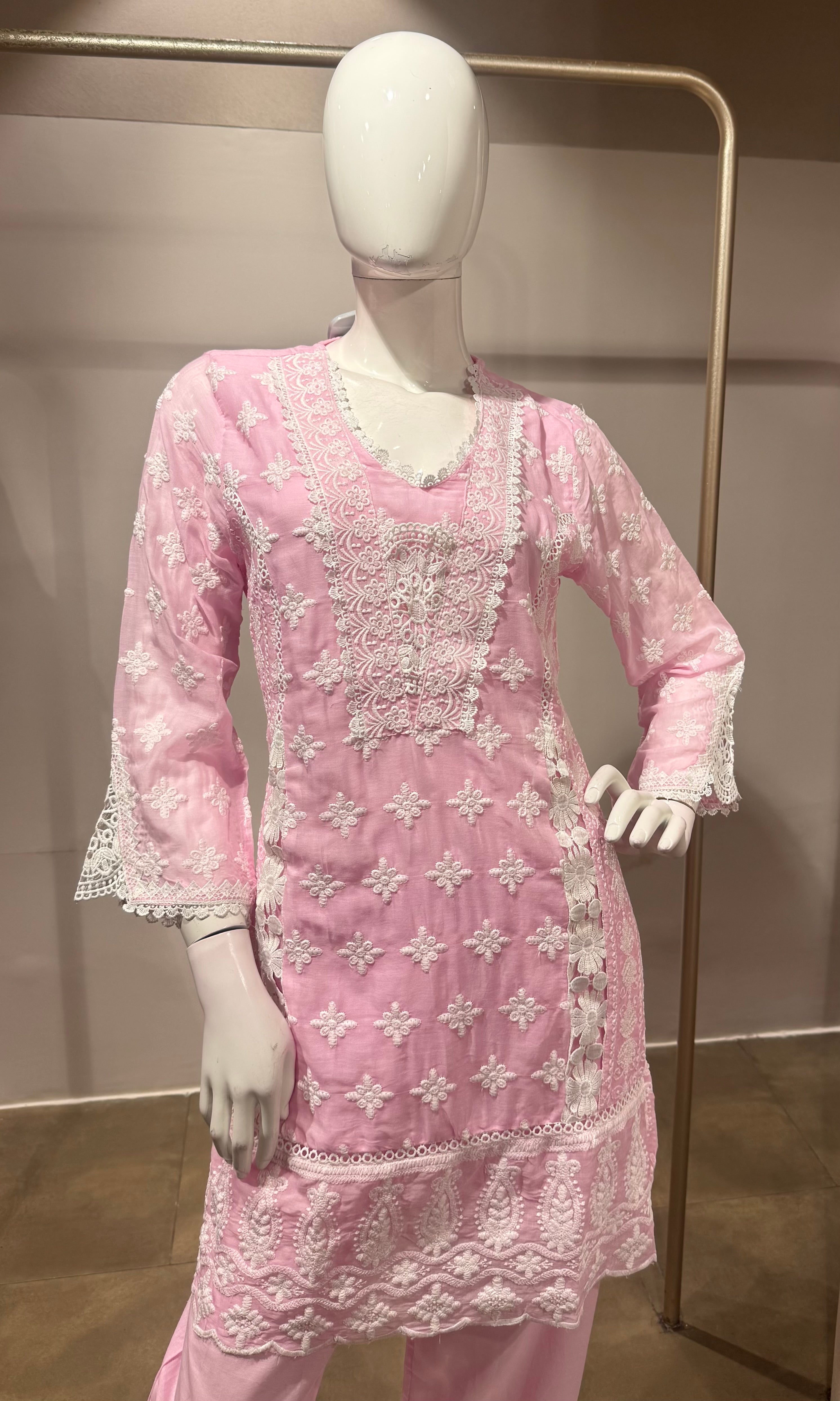Light Pink Embroidered Cotton Cord Set