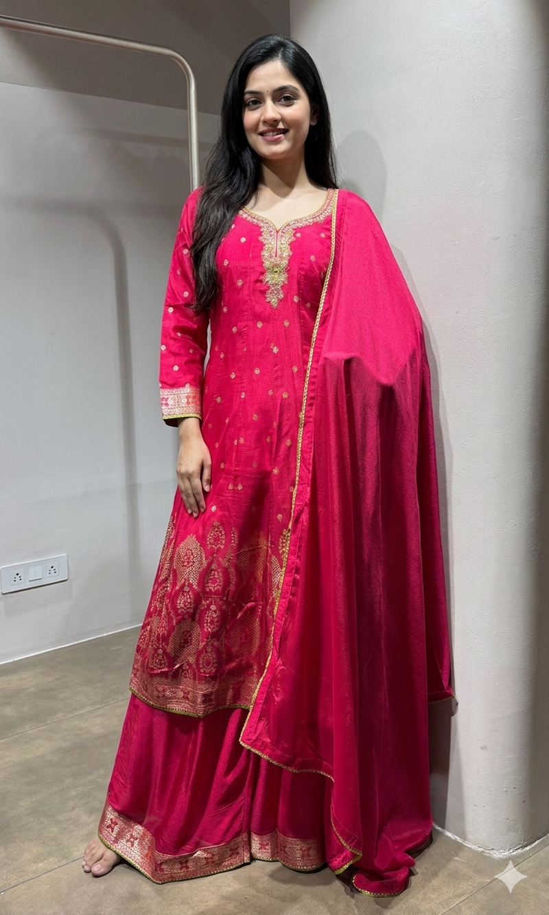 Pink Silk Embroidered Anarkali Set