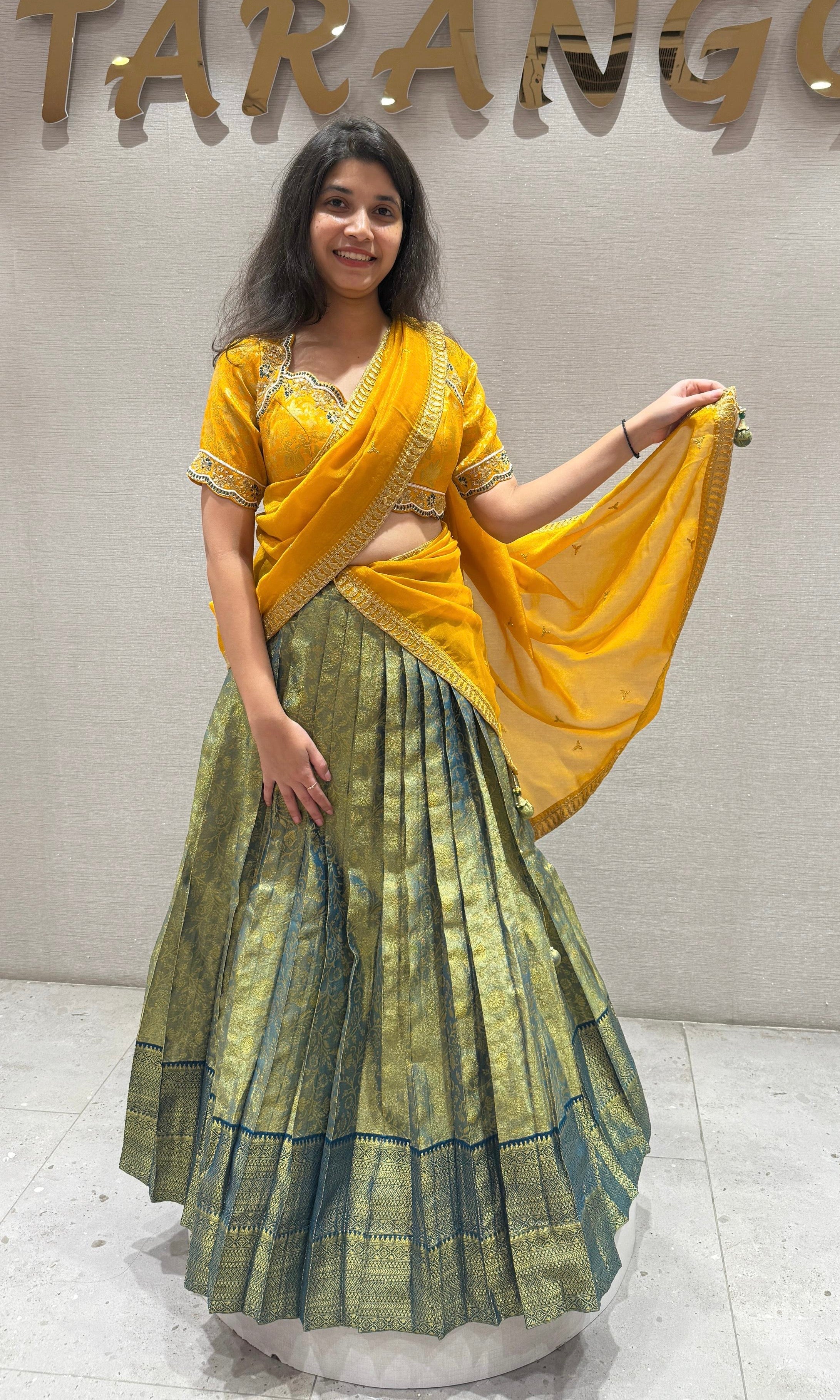 Green pattu Lehenga
