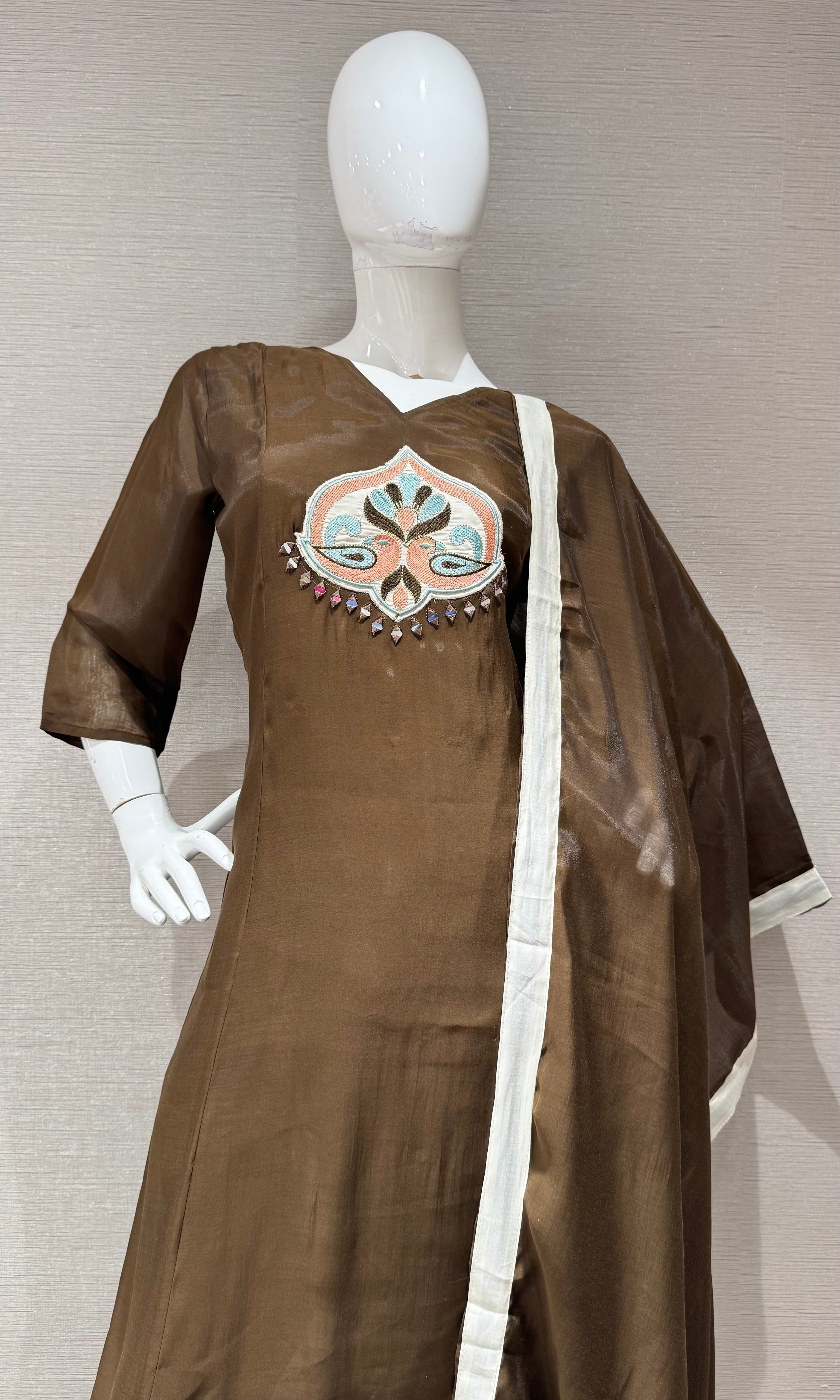 Coffee Brown Kurta Set with Ethnic Dupatta