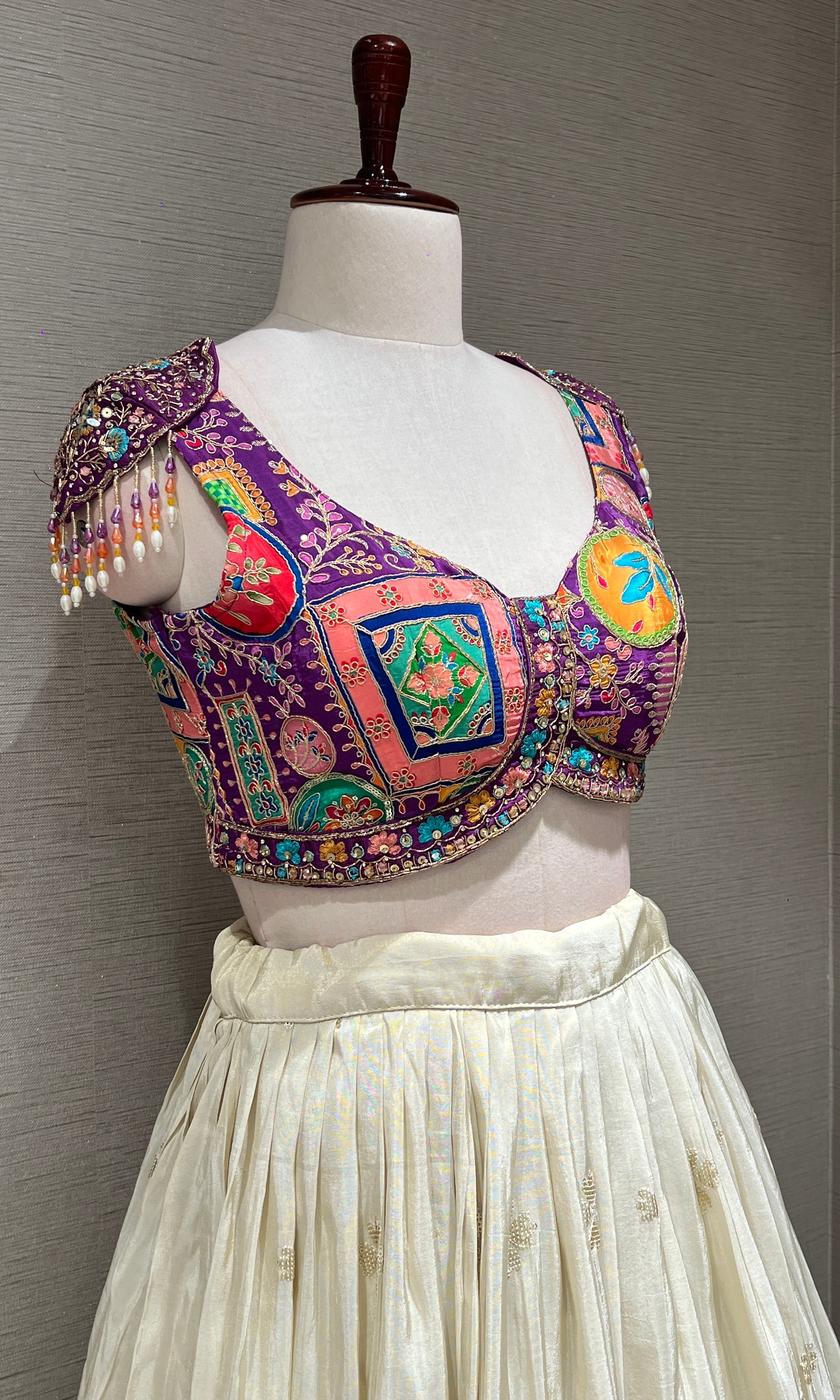 purple lehenga with Sequin Mirror Blouse