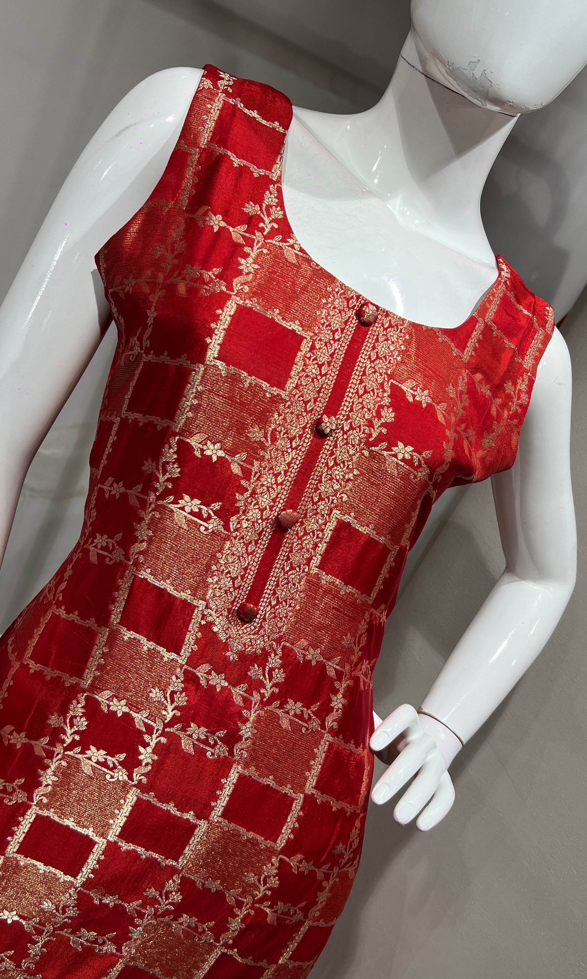 red Silk Embroidered Zari Kurta Set