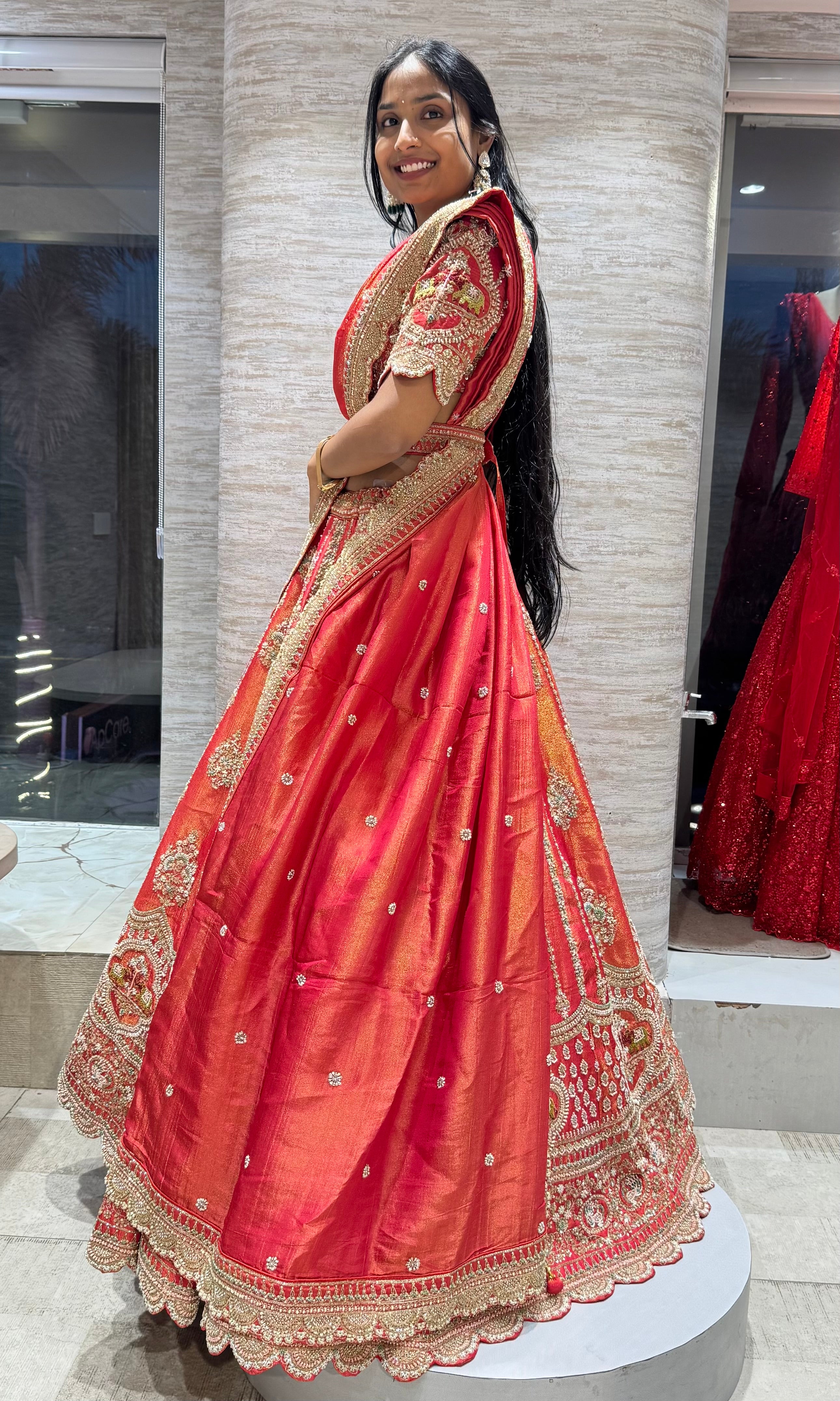 Red Embellished Bridal Lehenga with Belt