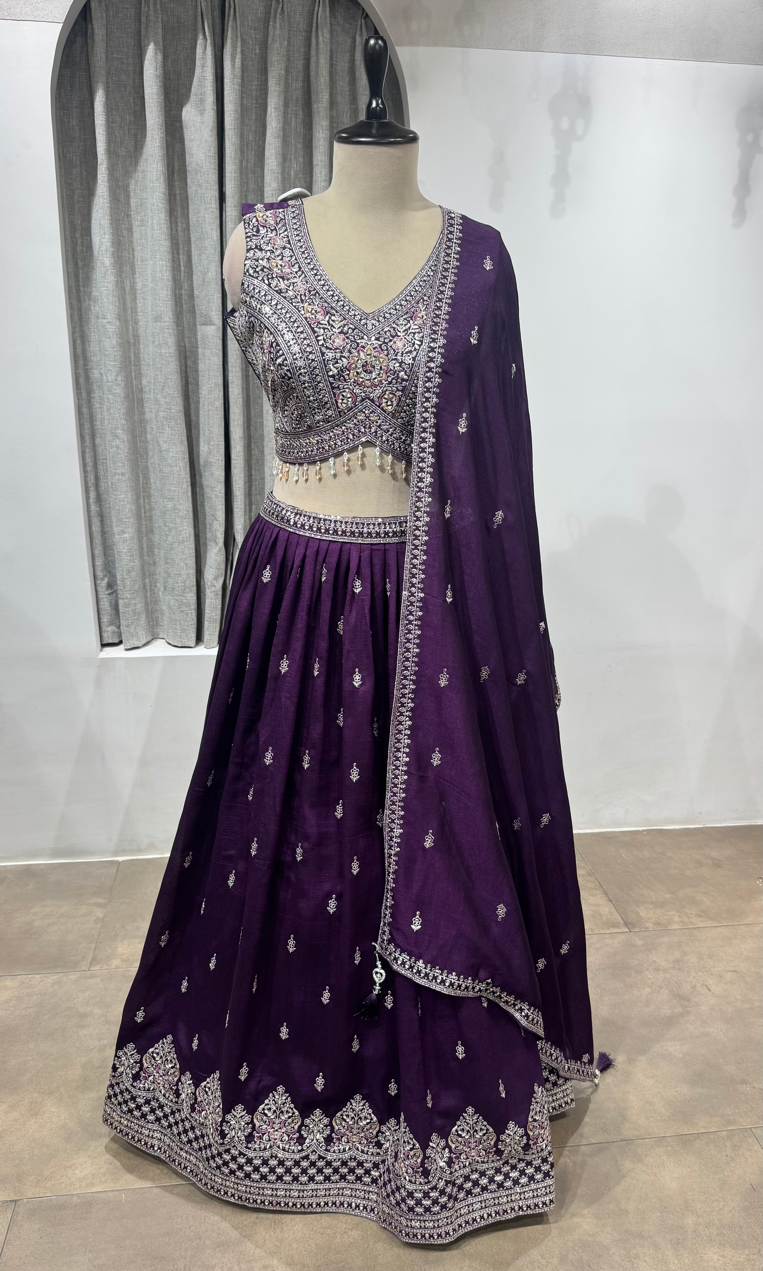 ROYAL WINE INTRICATE EMBROIDERED LEHENGA