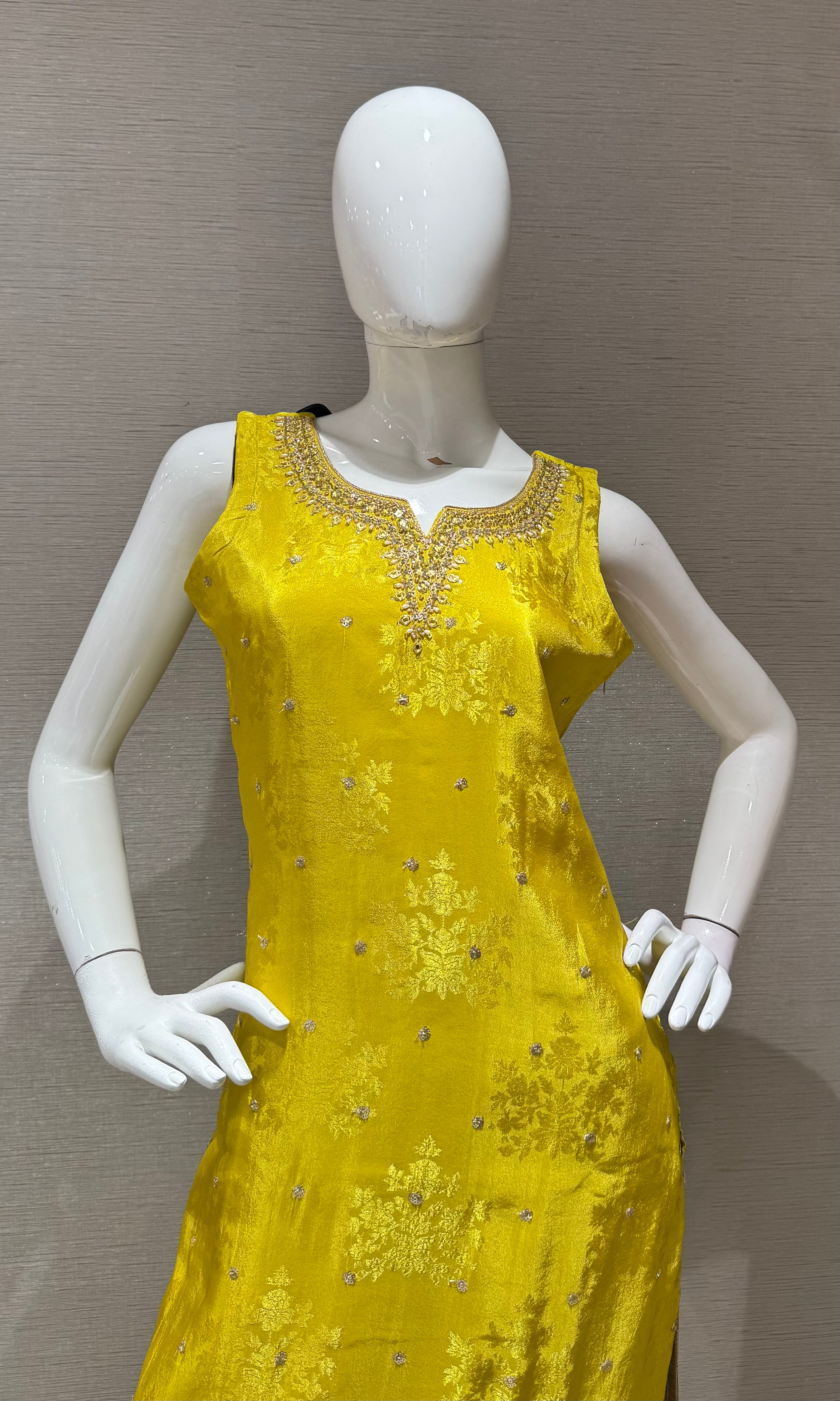 Yellow Floral Embroidery Salwar Kameez Kurta Set