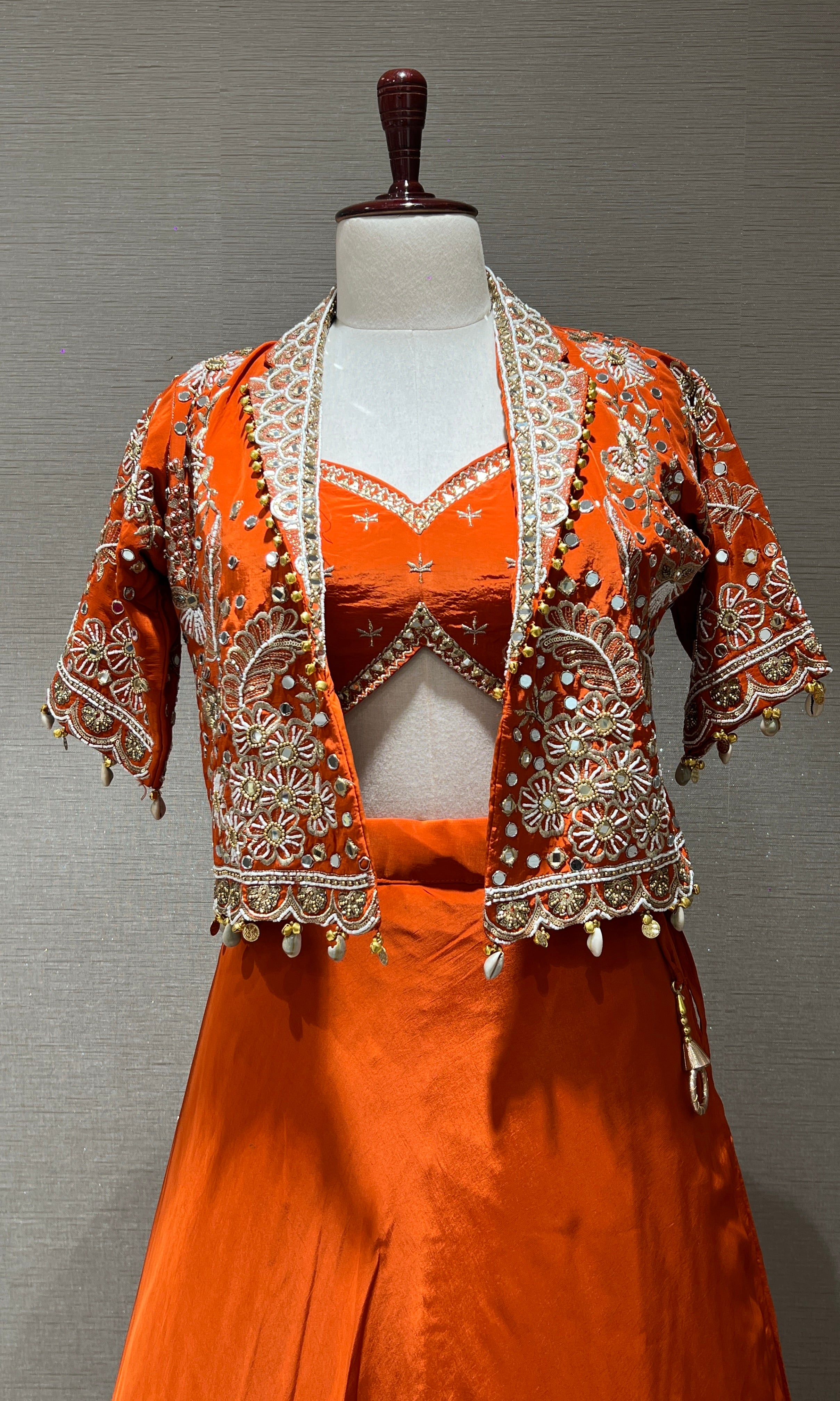 Orange Lehenga with Embellished Crop Jacket