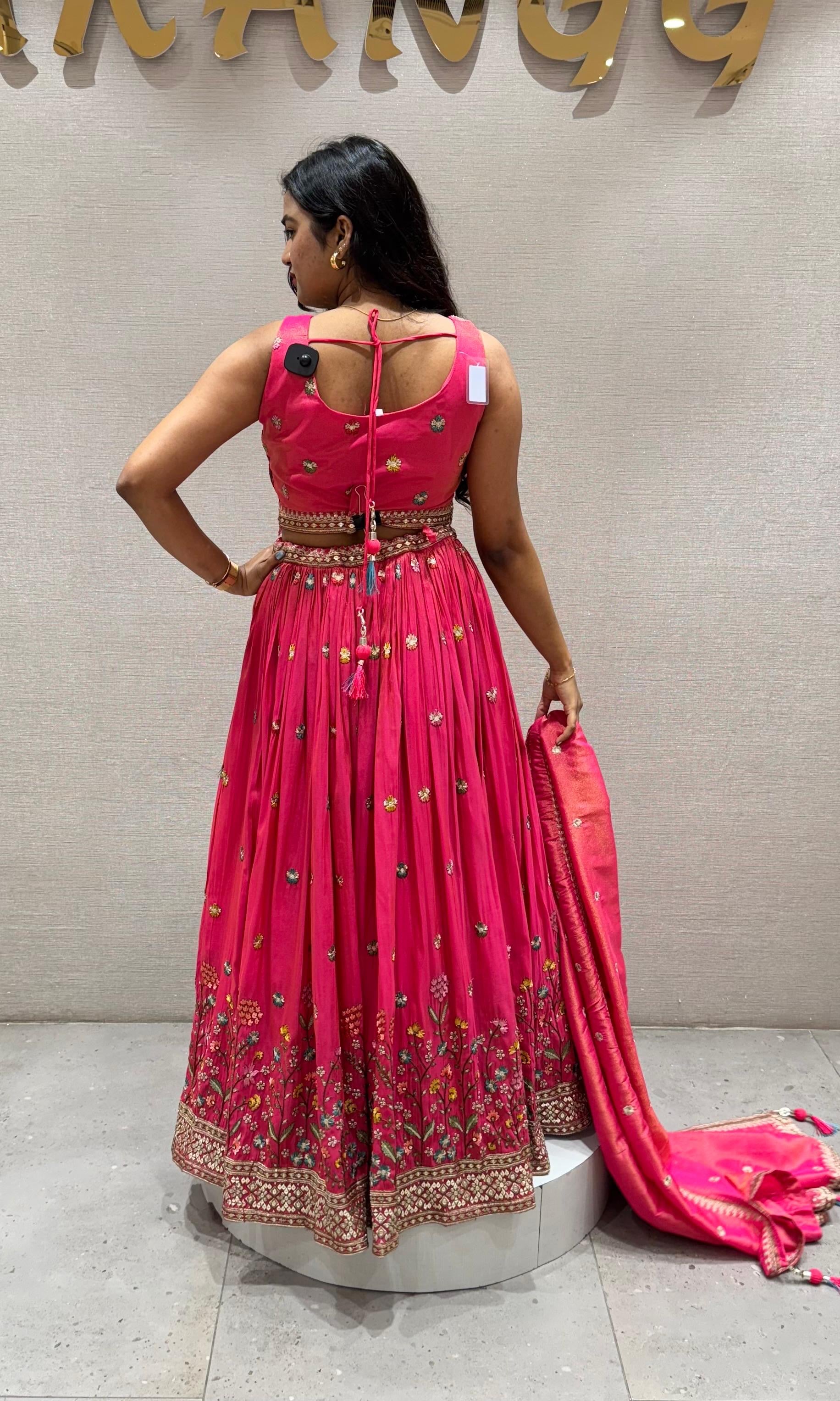 Pink floral embroidered Lehenga