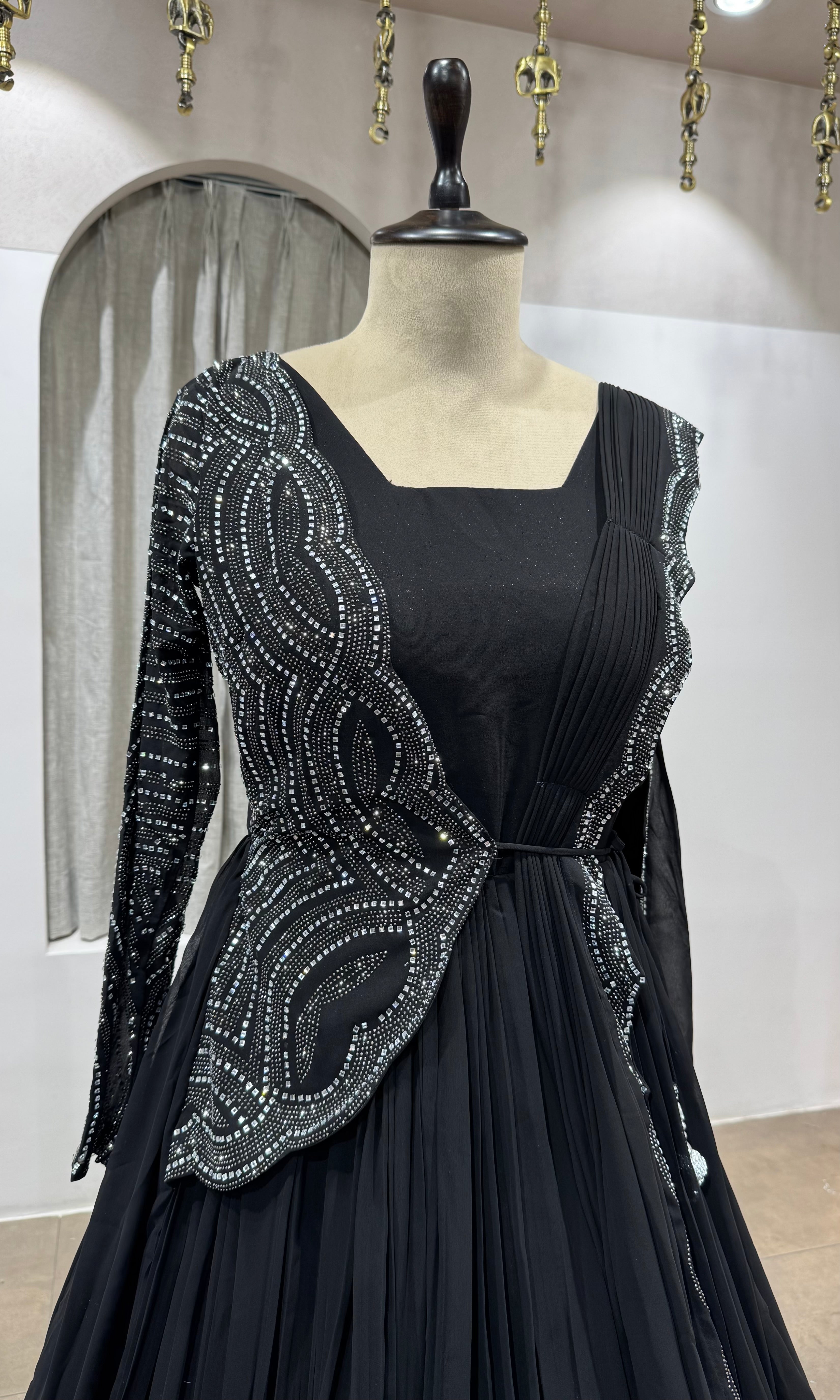 Black Embellished Floor-Length Anarkali Gown