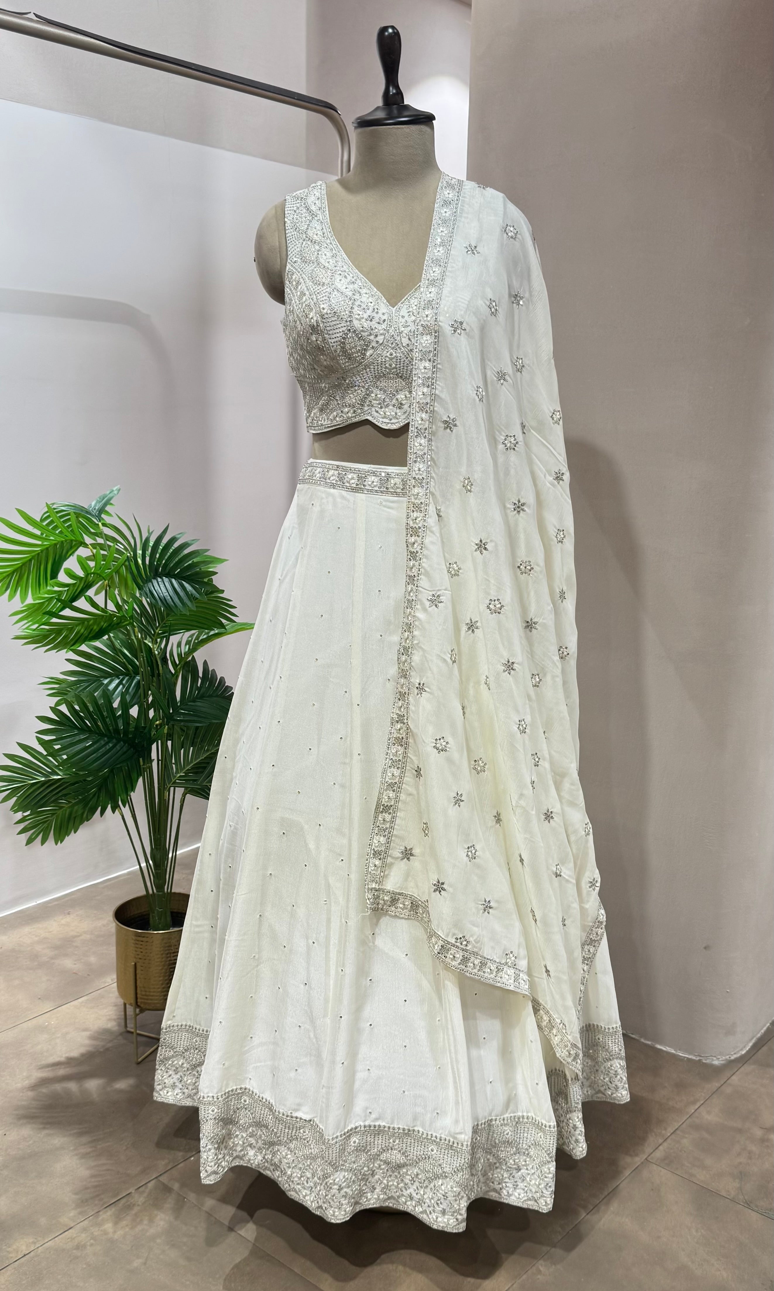 White EMBROIDERED Lehenga WITH FLORAL MOTIF DUPATTA