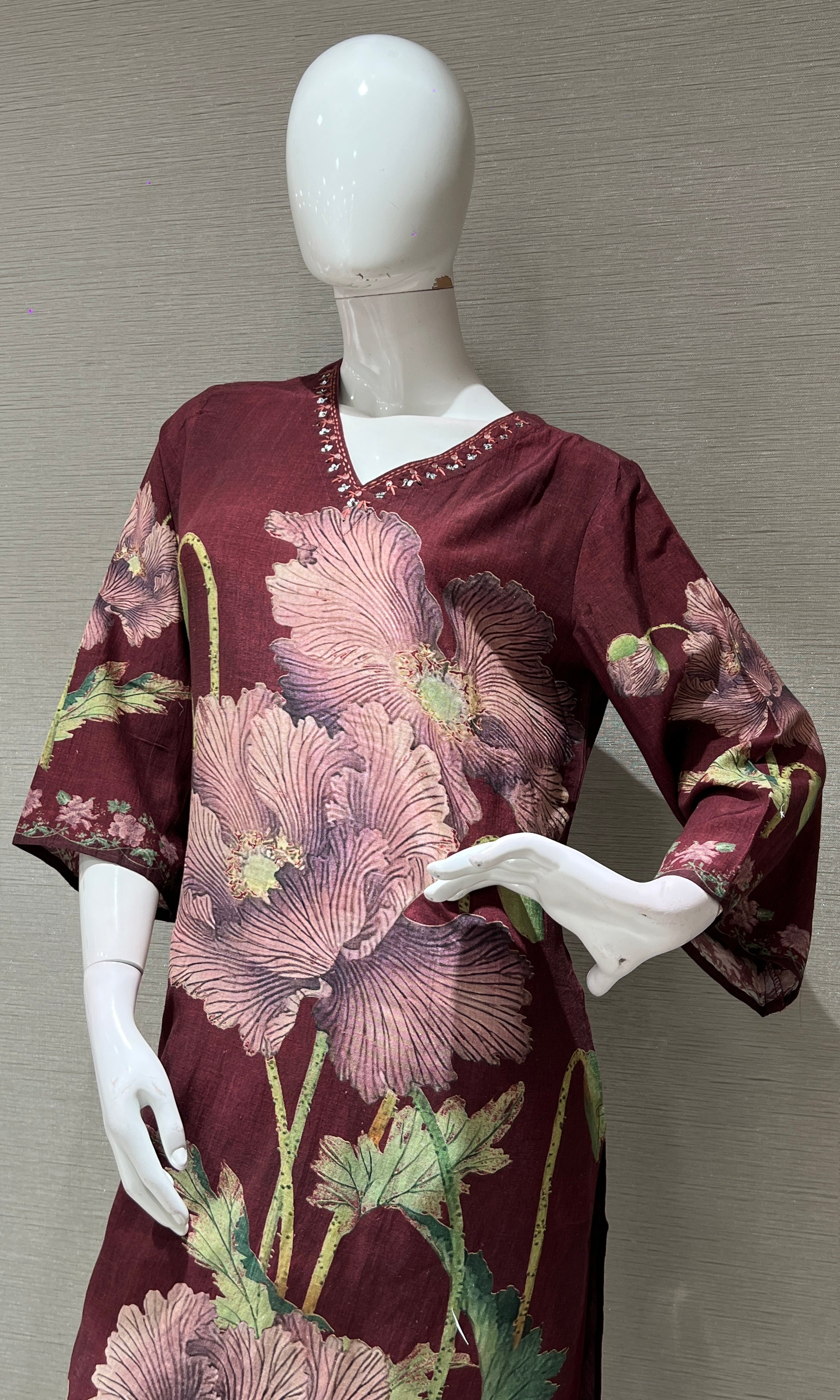 Wine ETHNIC FLORAL PRINTED kurta set