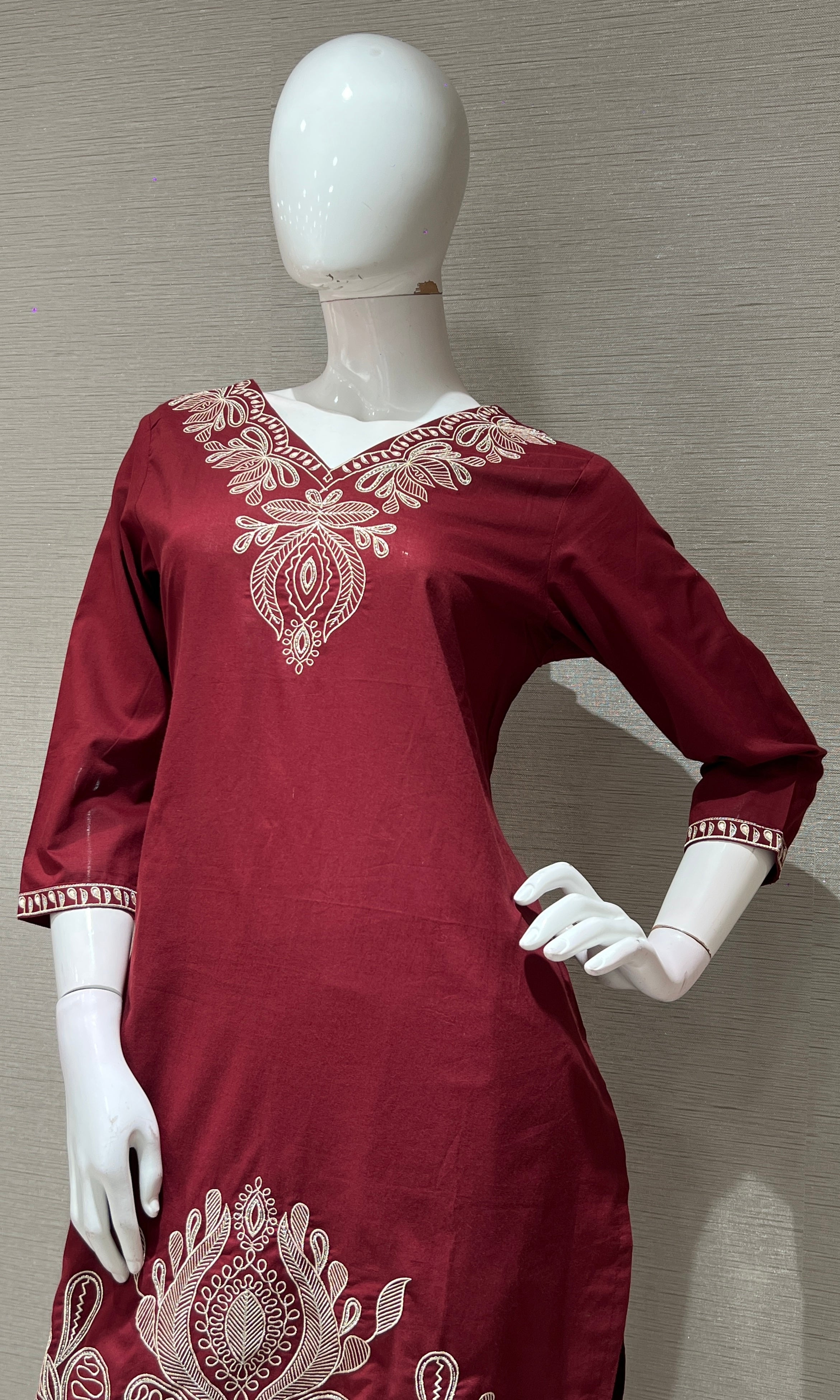 Maroon EMBROIDERED kurta set
