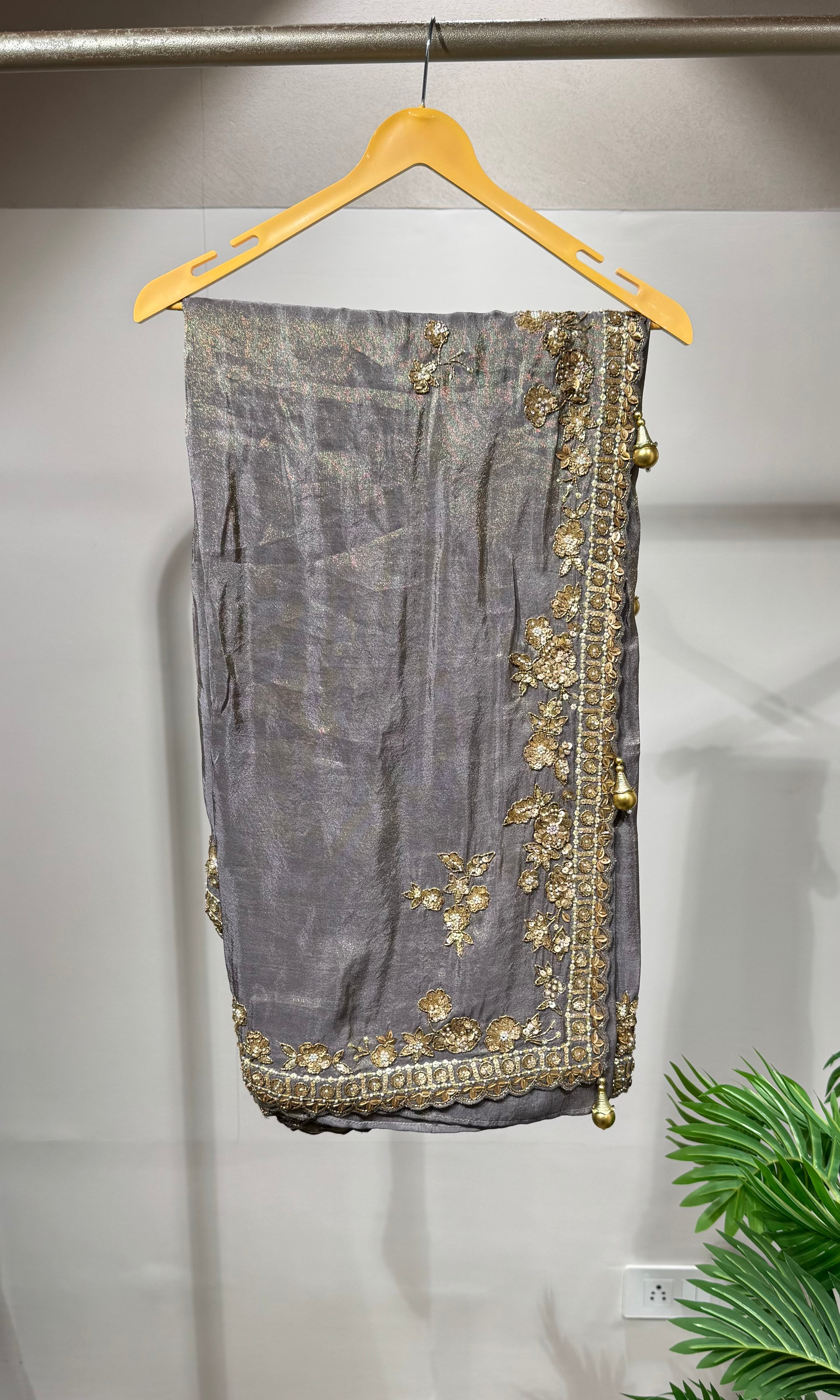 Grey Cutdana Embroidered Designer SAREE