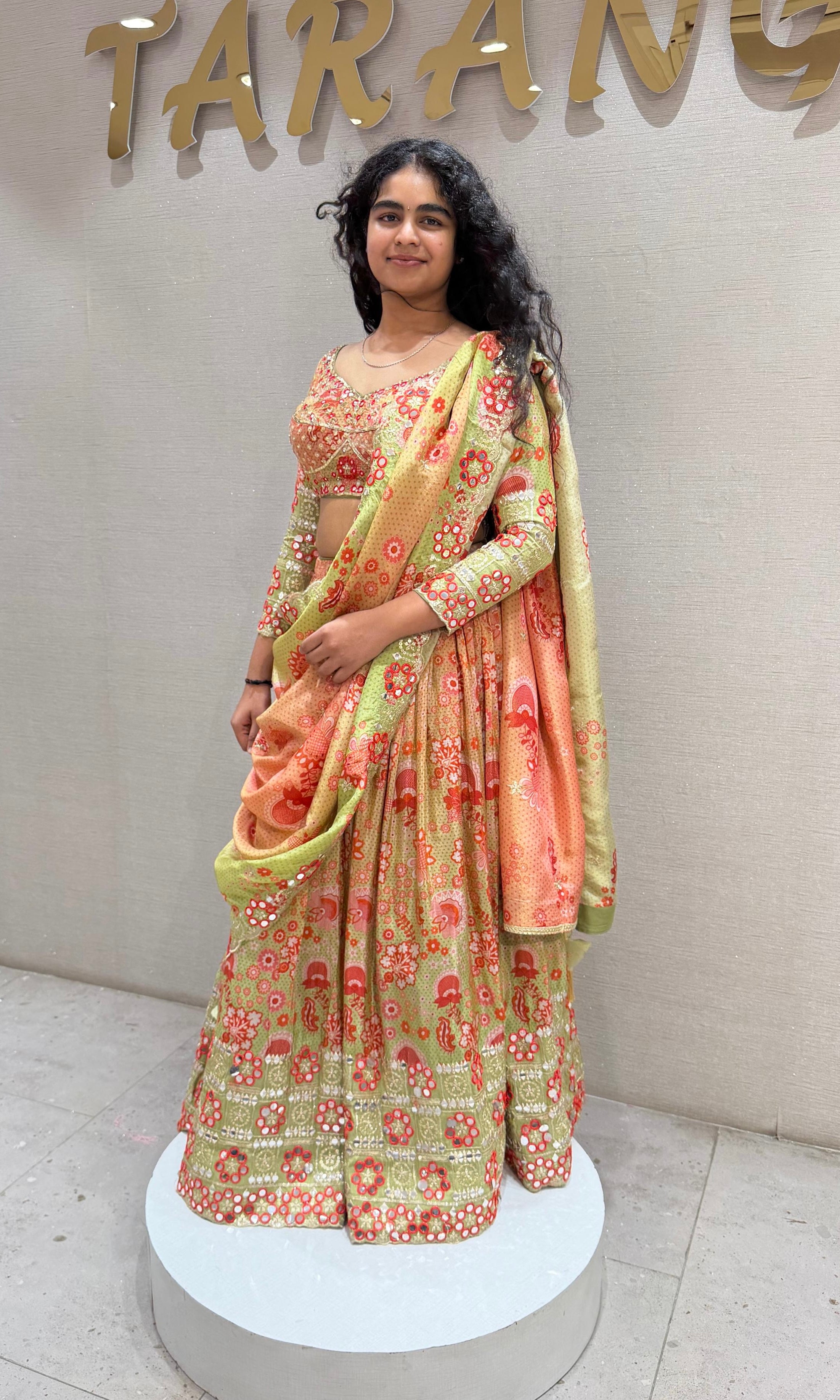 Green Floral Printed Silk Lehenga Choli