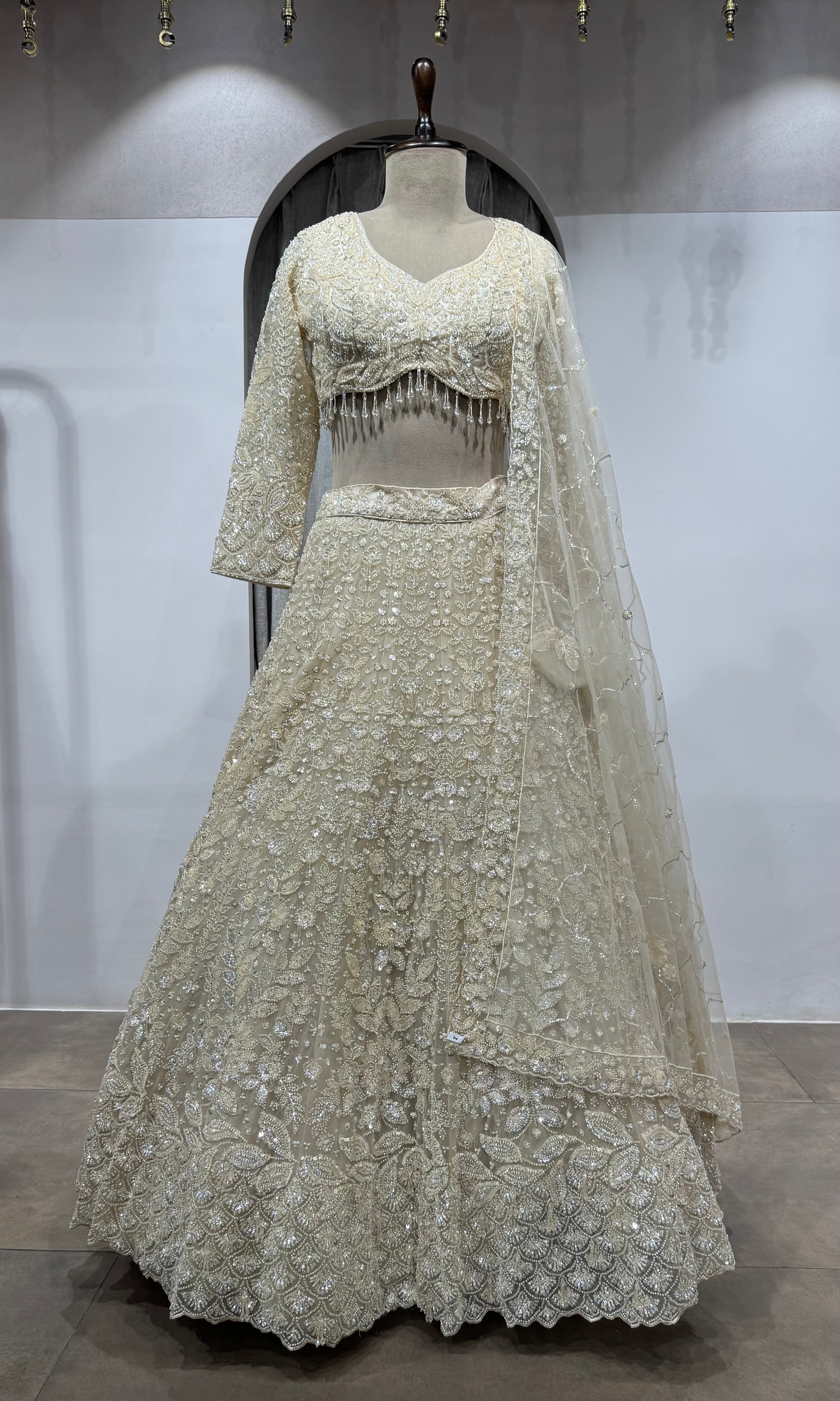 Cream Crystal bridal lehenga